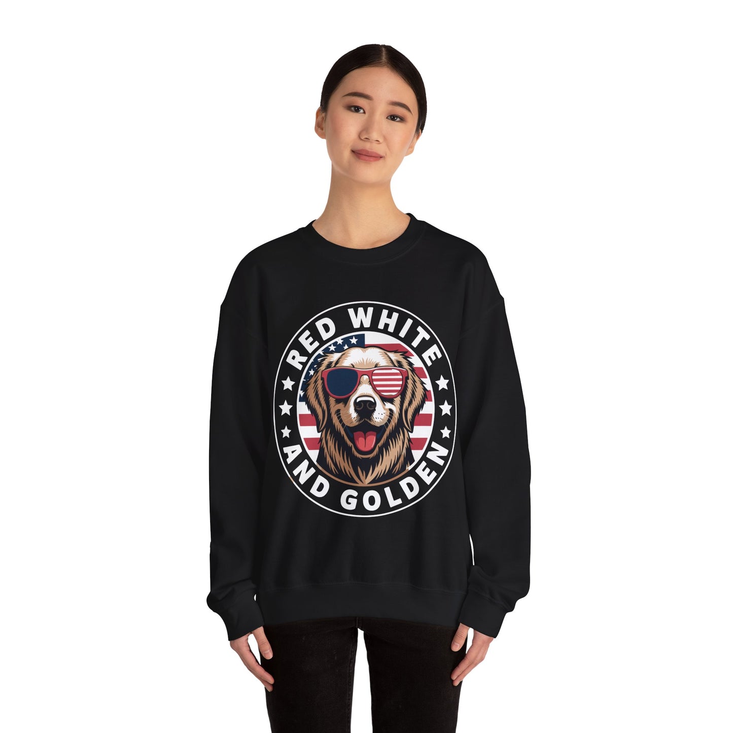 Red White Golden Retriever American Flag 4th of July Gift Sweatshirt