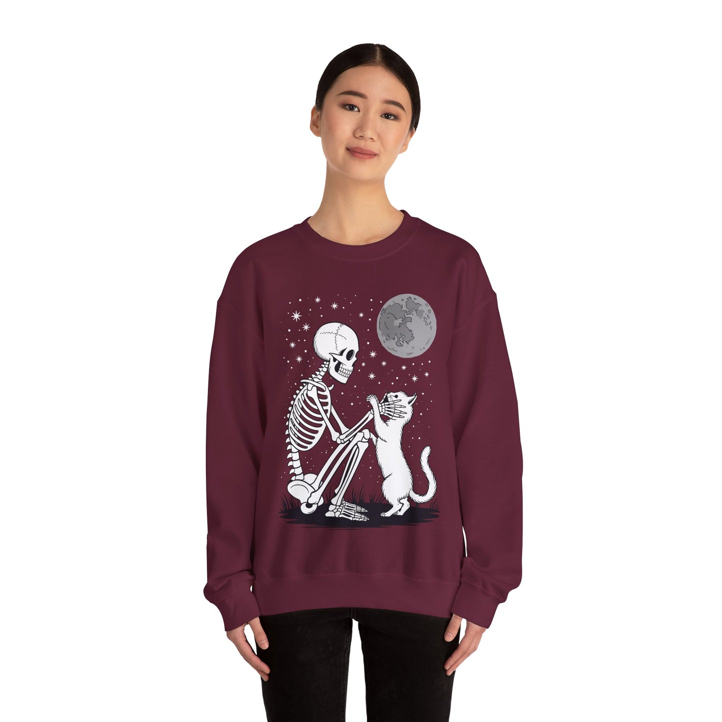 Skeleton Cat Skull Kitty Cute Goth Halloween Men Women Sweatshirt