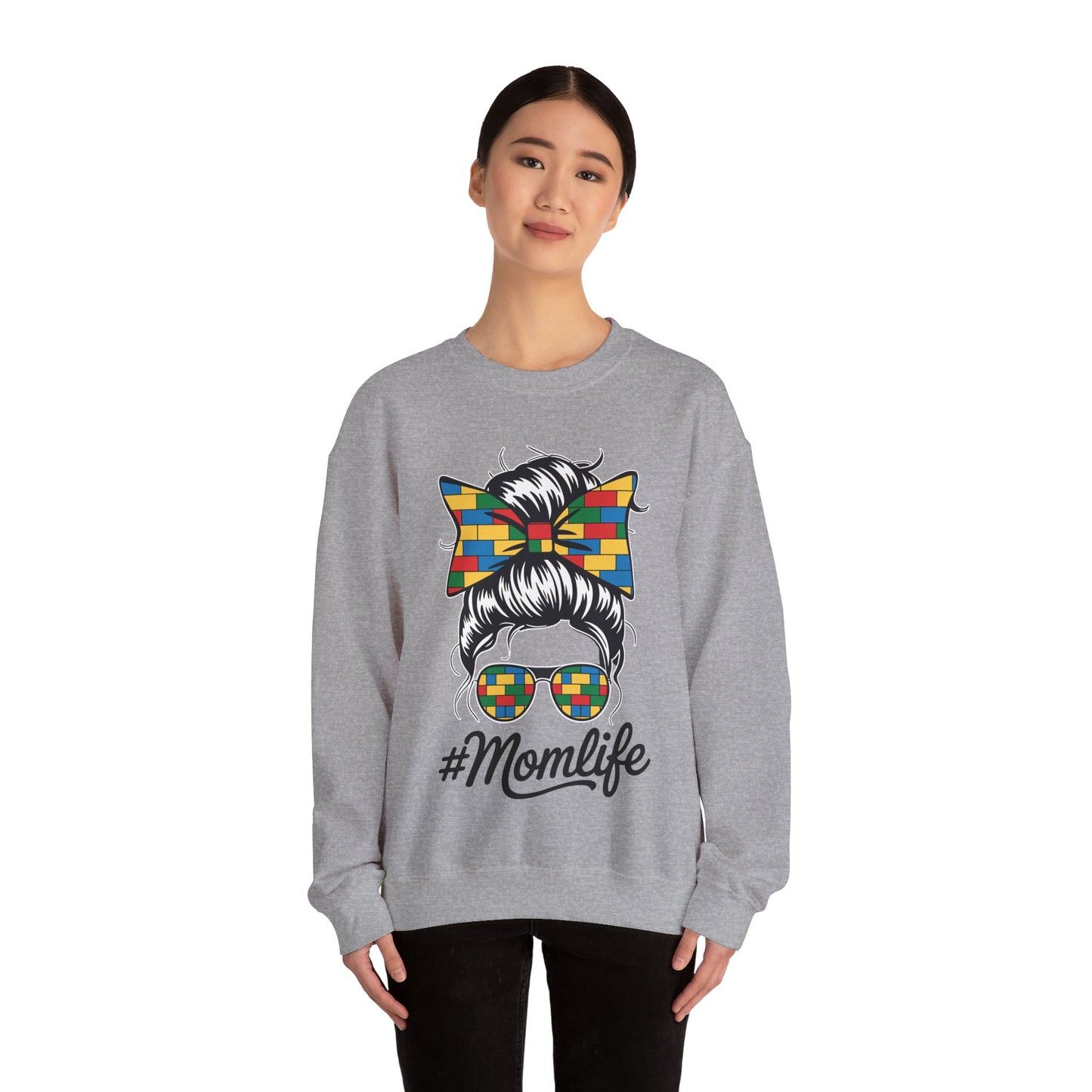 Building Block Messy Bun Mom Life Master Builder Mothers Day Sweatshirt