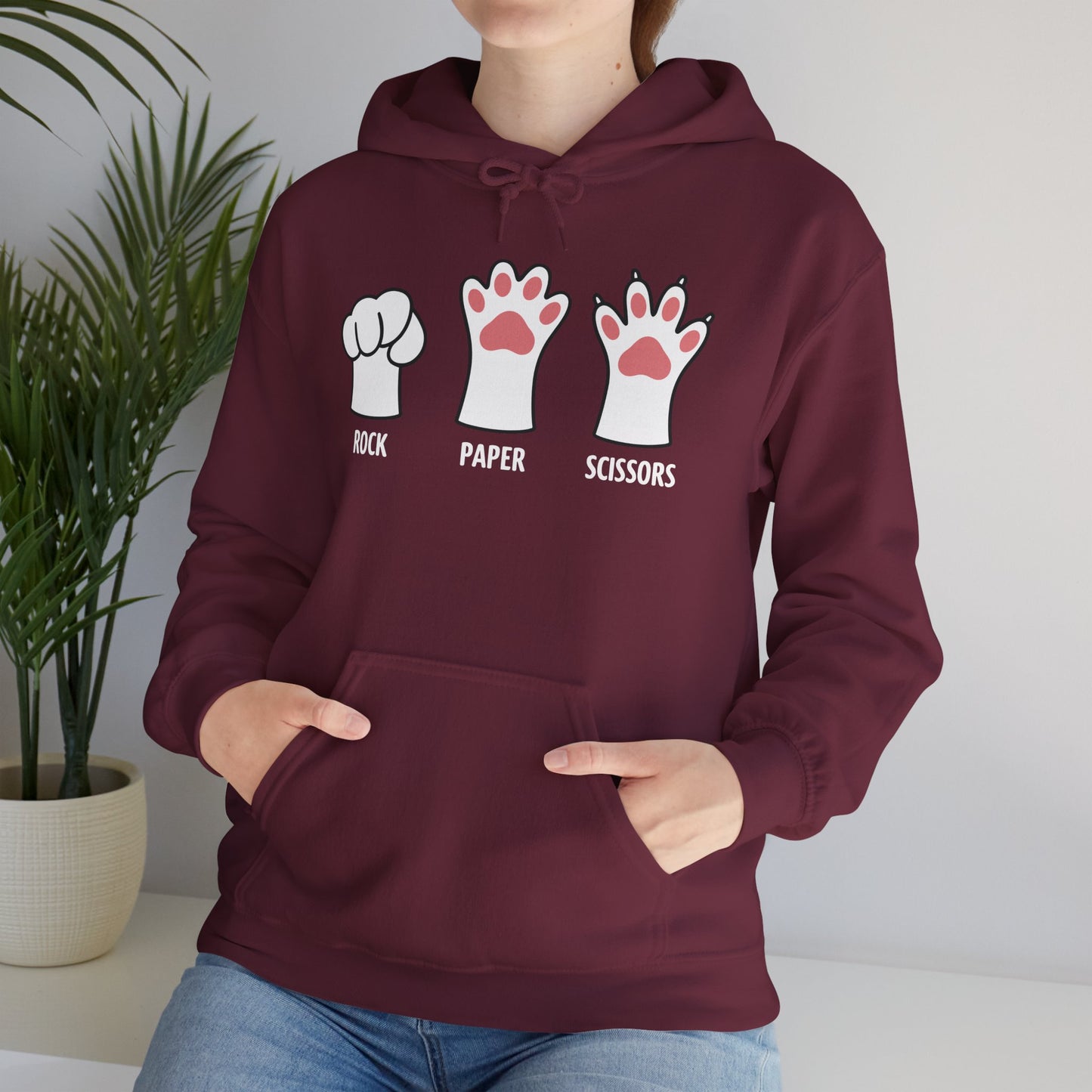 Funny Introvert Cat Animal Rescue Rock Paper Scissors Cute Paw Cat Hoodie
