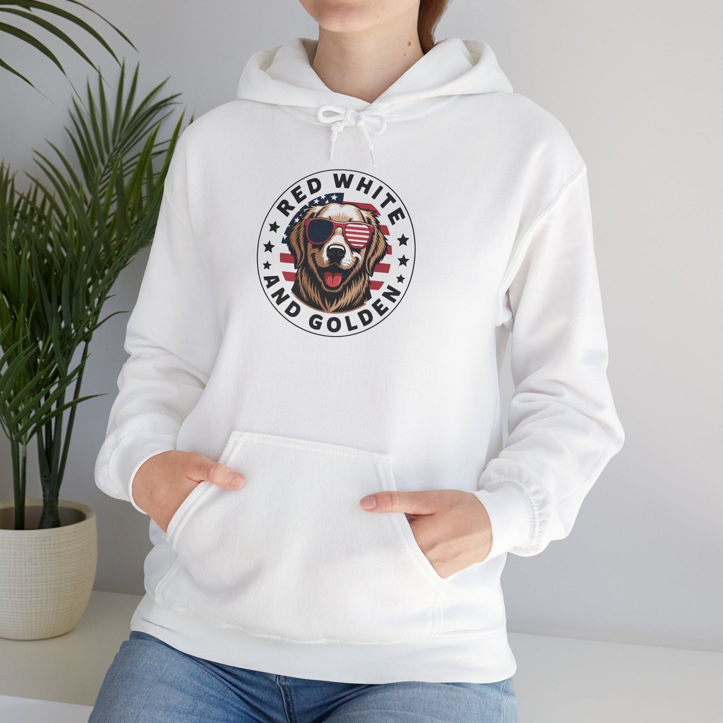 Red White Golden Retriever American Flag 4th of July Gift Hoodie