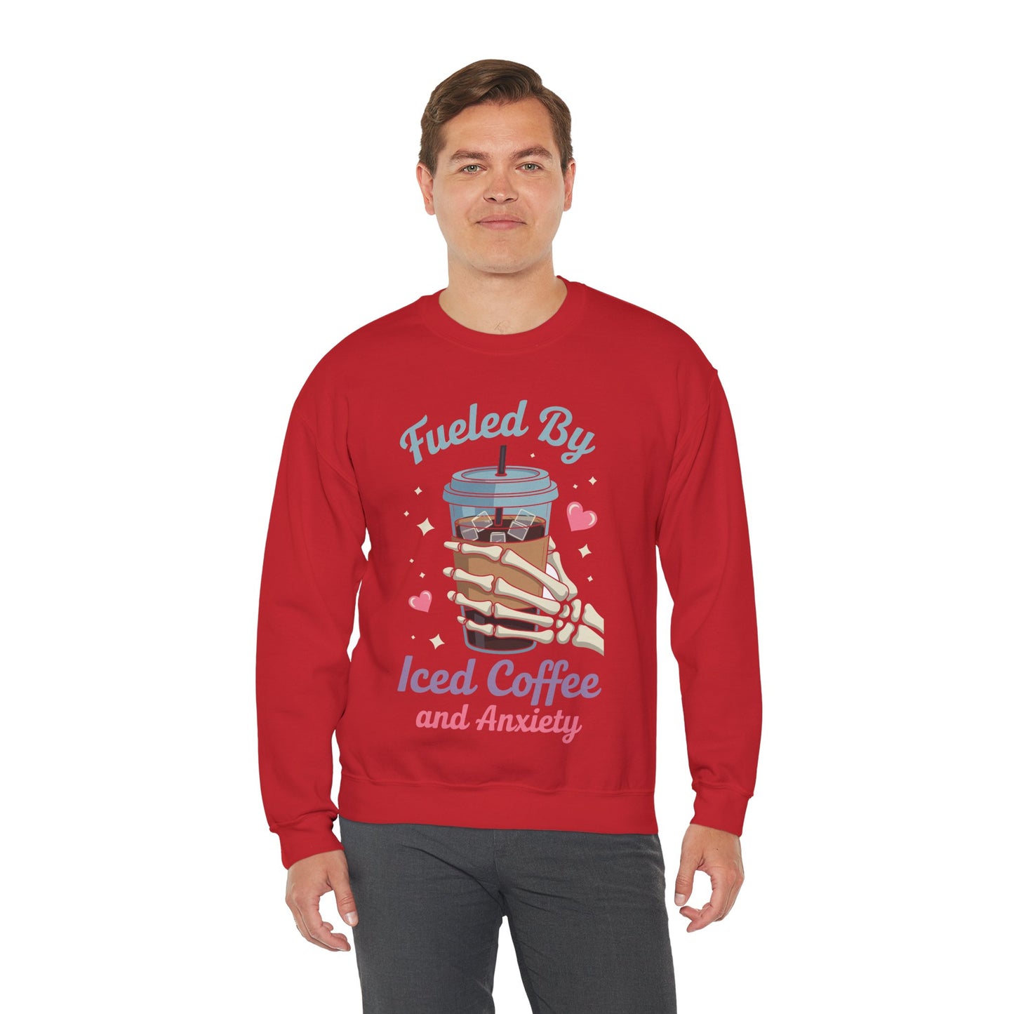 Fueled by Iced Coffee and Anxiety Funny Coffee Lover Sweatshirt