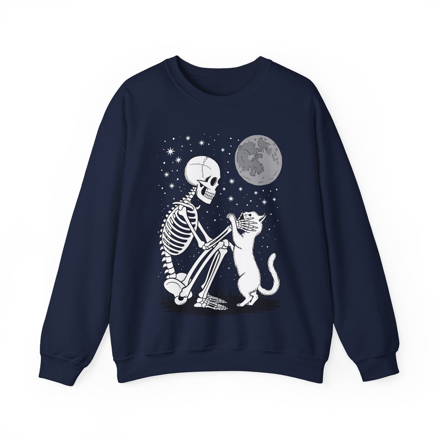 Skeleton Cat Skull Kitty Cute Goth Halloween Men Women Sweatshirt