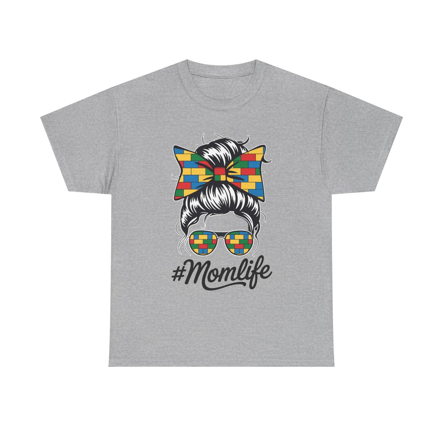 Building Block Messy Bun Mom Life Master Builder Mothers Day T-Shirt