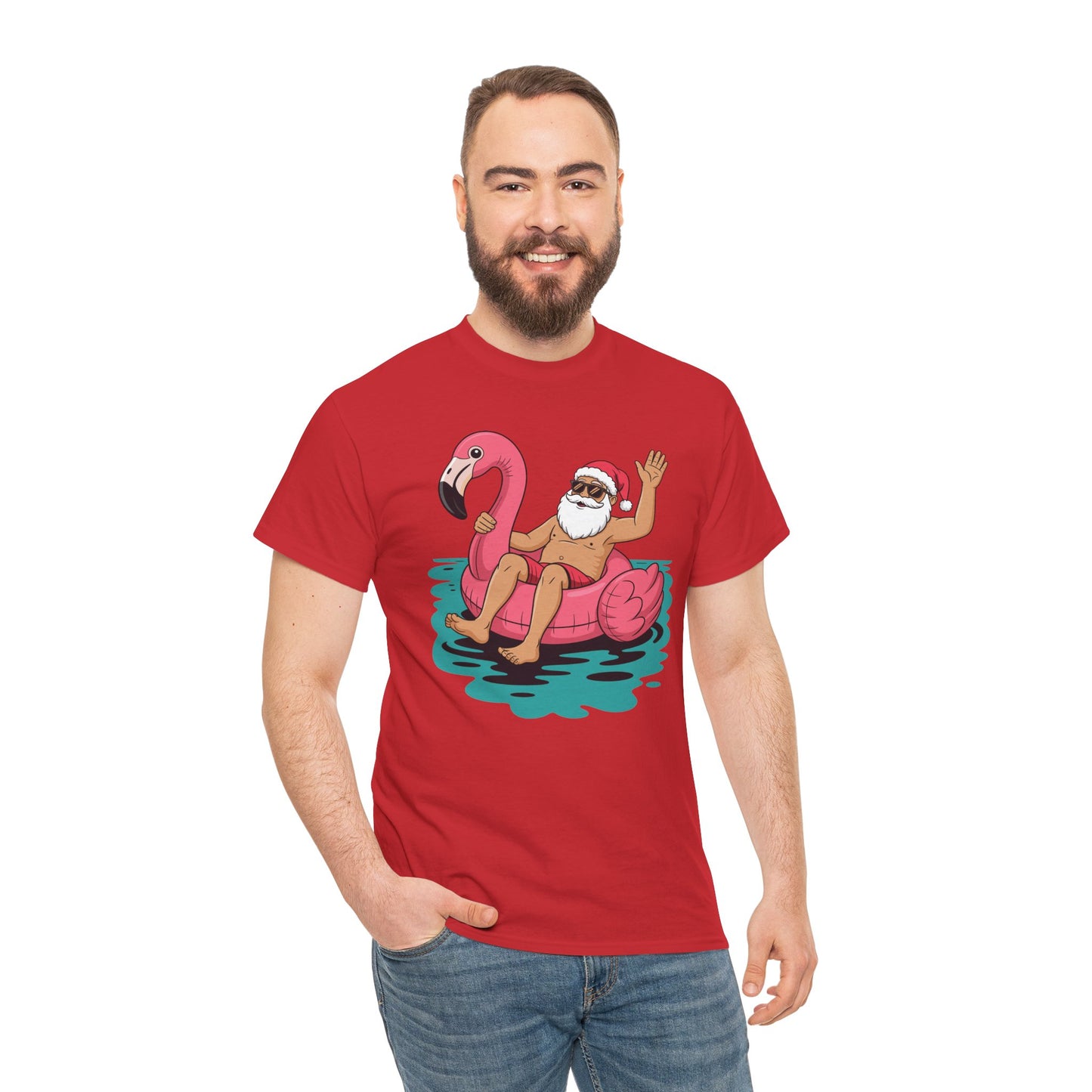 Santa Flamingo Floatie Funny Christmas In July Summer Xmas T-Shirt