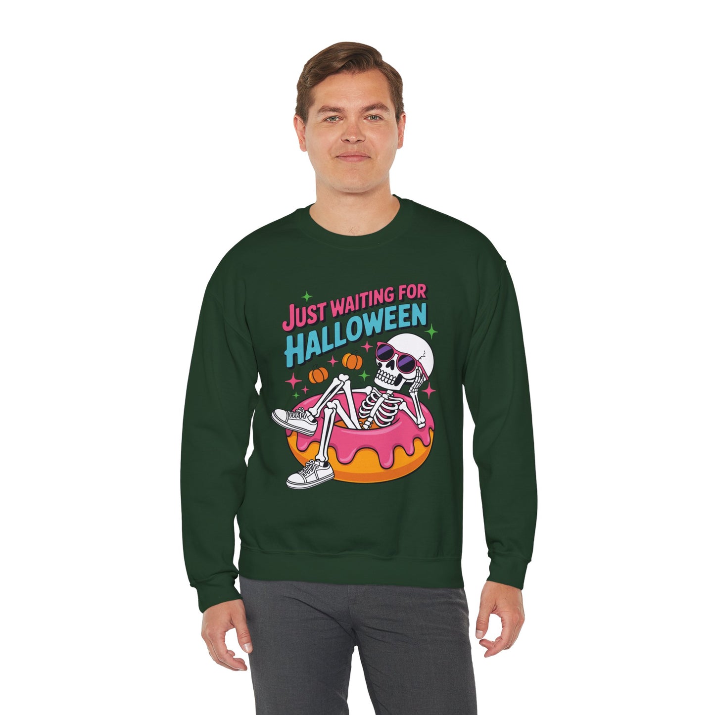 Just Waiting For Halloween Skeleton Donut Summerween Vibes Sweatshirt