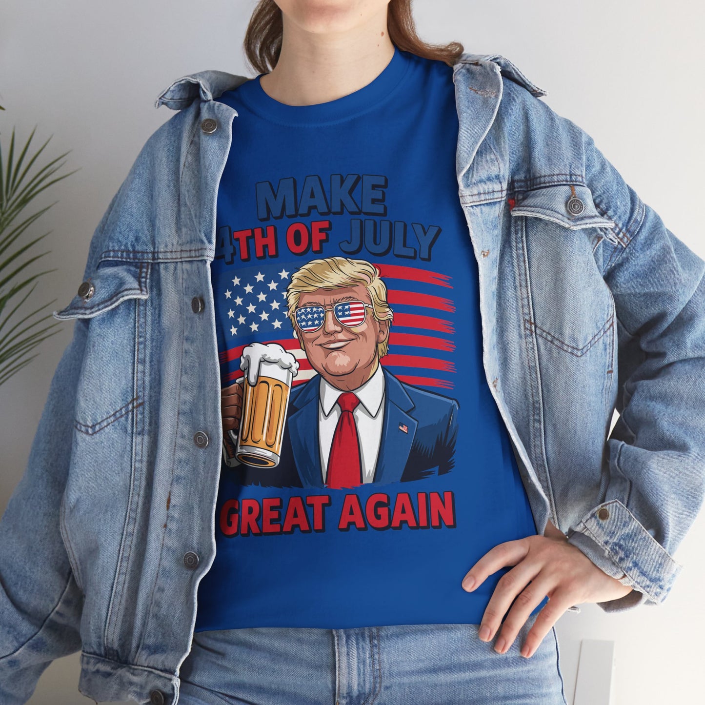 Trump Make 4th of July Great Again Men Drinking Beer Funny T-Shirt