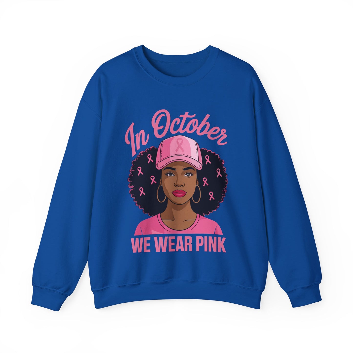 in October We Wear Pink Black Women Breast Cancer Awareness Sweatshirt