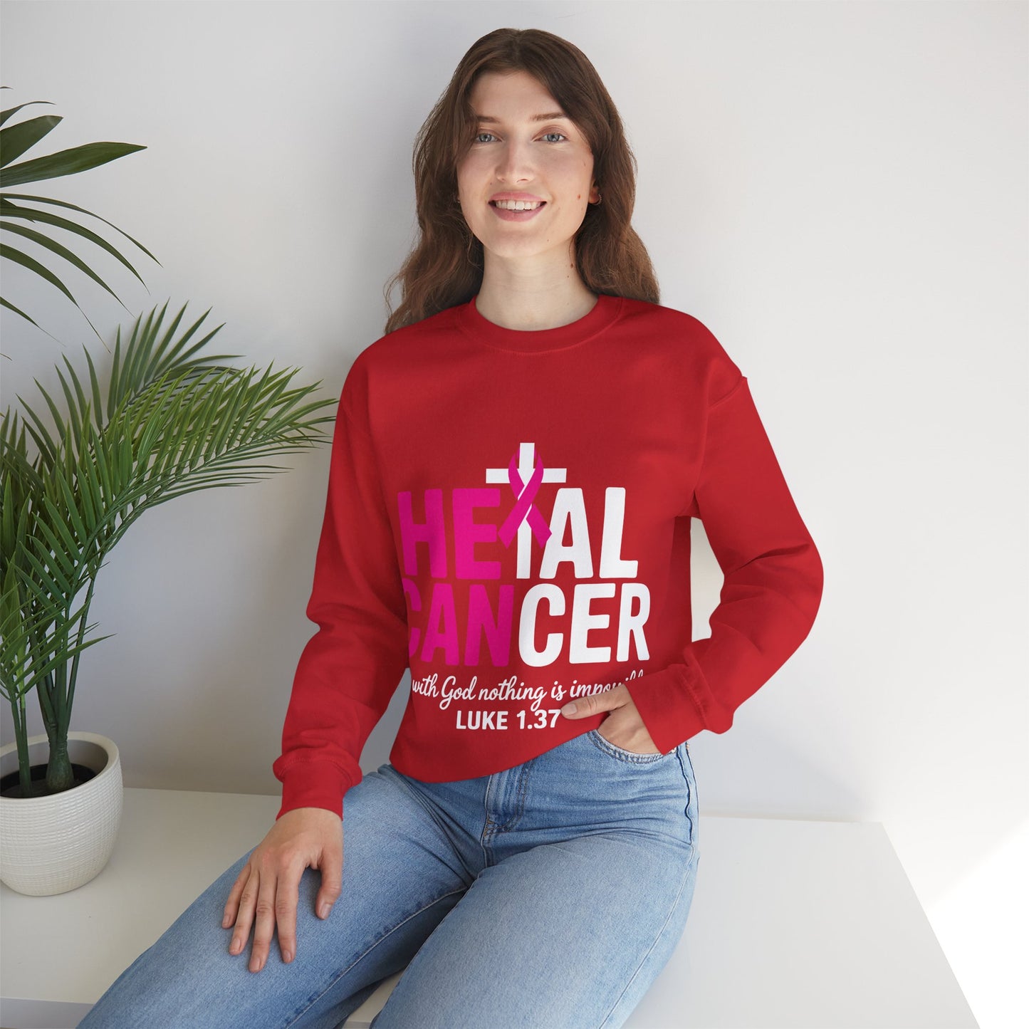 Heal Cancer Believe God Christian Breast Cancer Awareness Sweatshirt