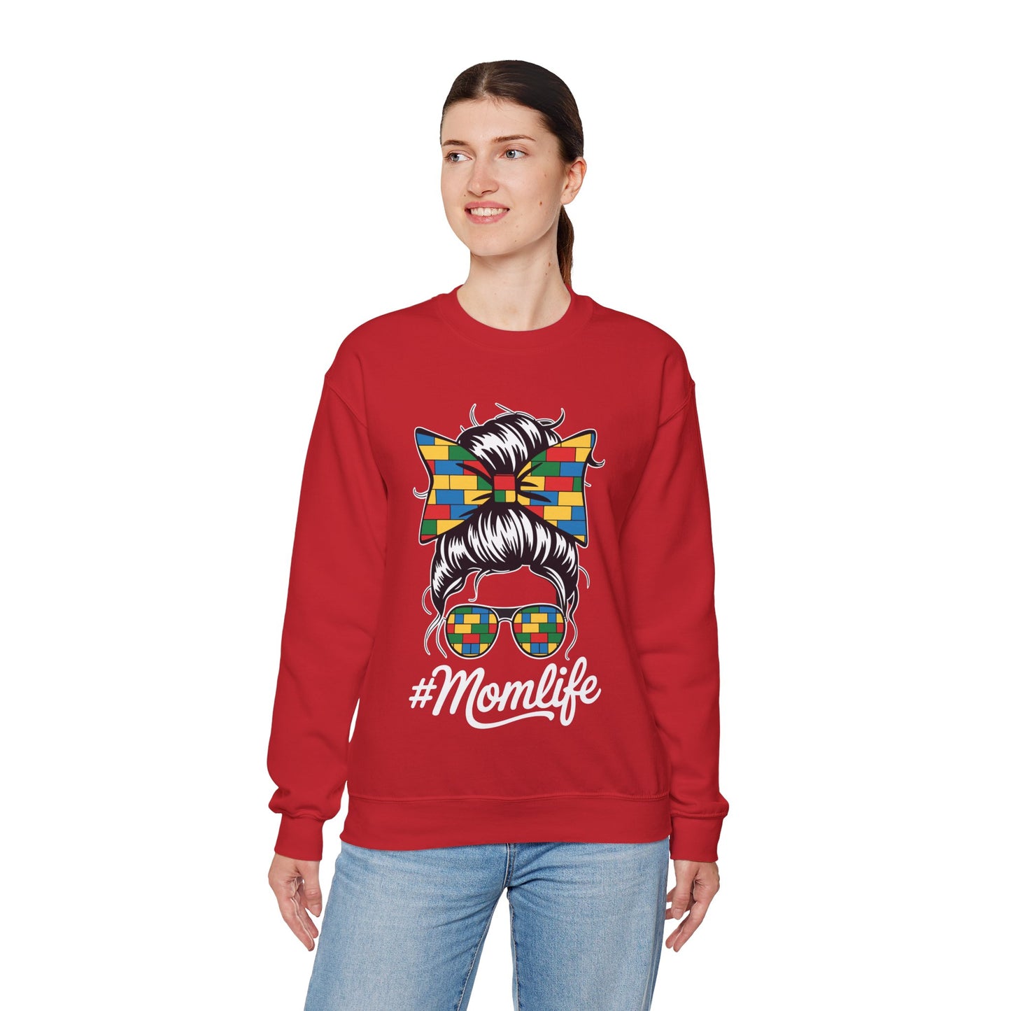 Building Block Messy Bun Mom Life Master Builder Mothers Day Sweatshirt