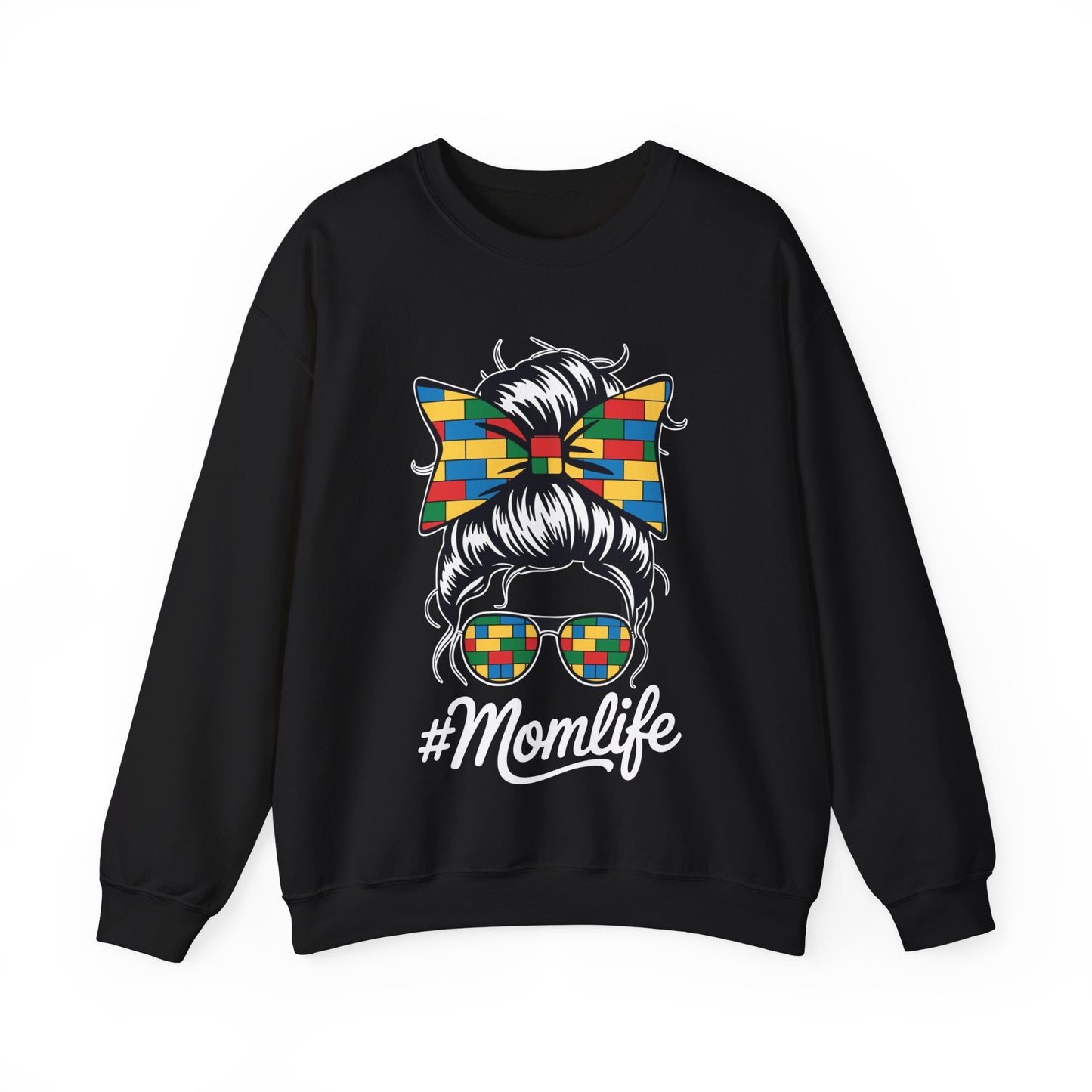 Building Block Messy Bun Mom Life Master Builder Mothers Day Sweatshirt