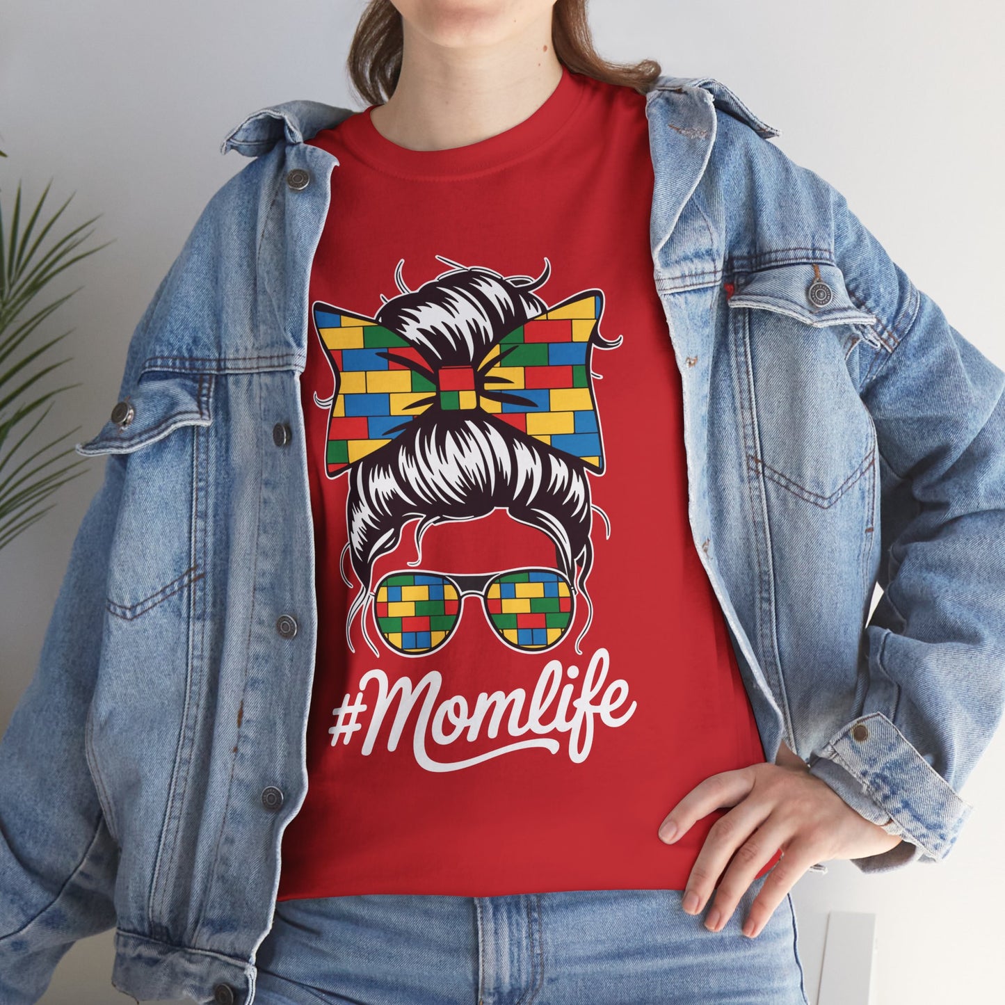 Building Block Messy Bun Mom Life Master Builder Mothers Day T-Shirt