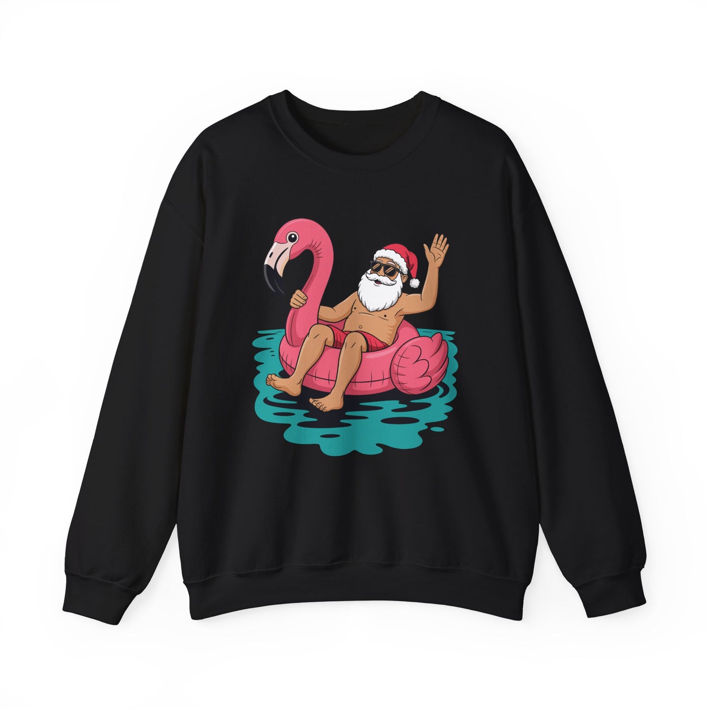 Santa Flamingo Floatie Funny Christmas In July Summer Xmas Sweatshirt