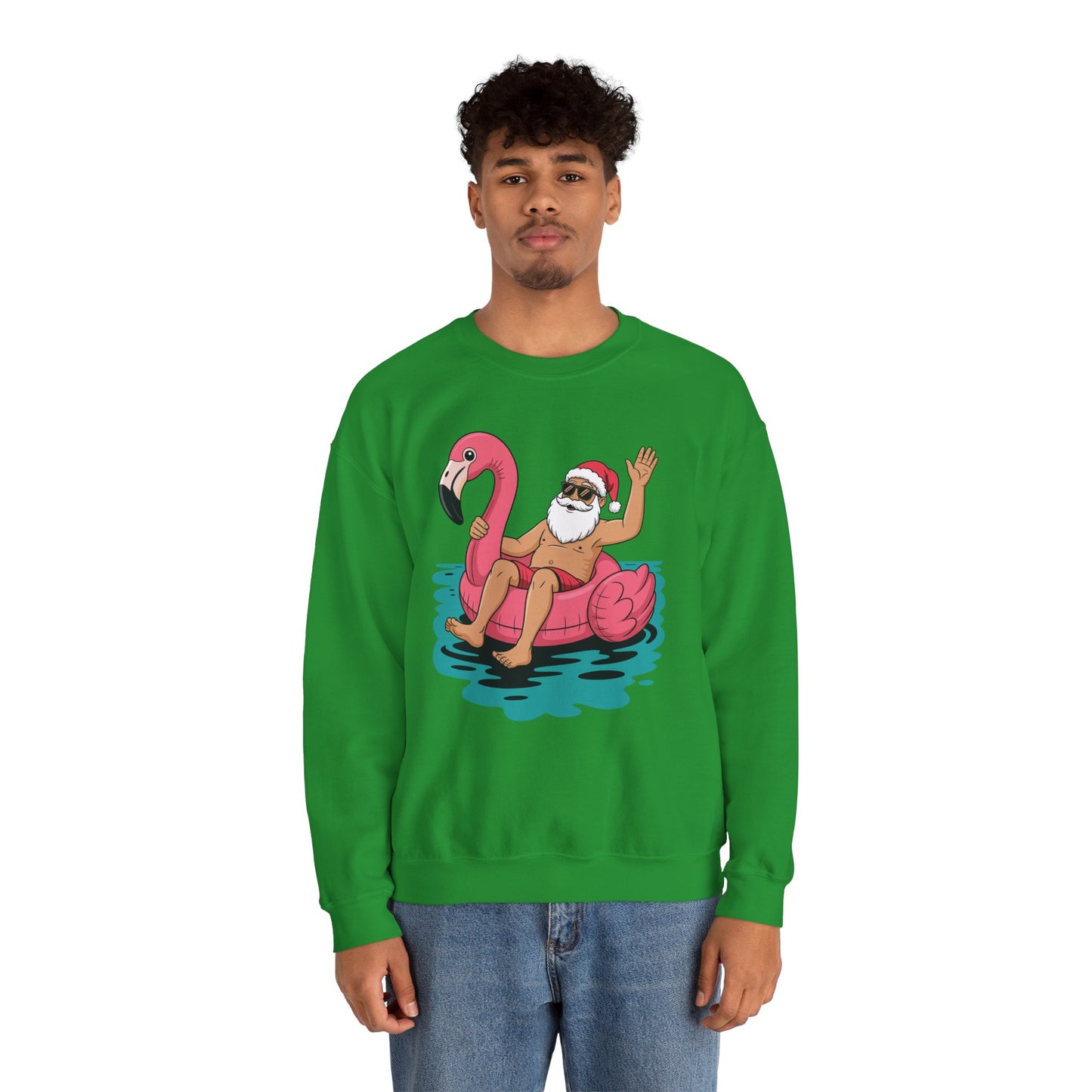 Santa Flamingo Floatie Funny Christmas In July Summer Xmas Sweatshirt