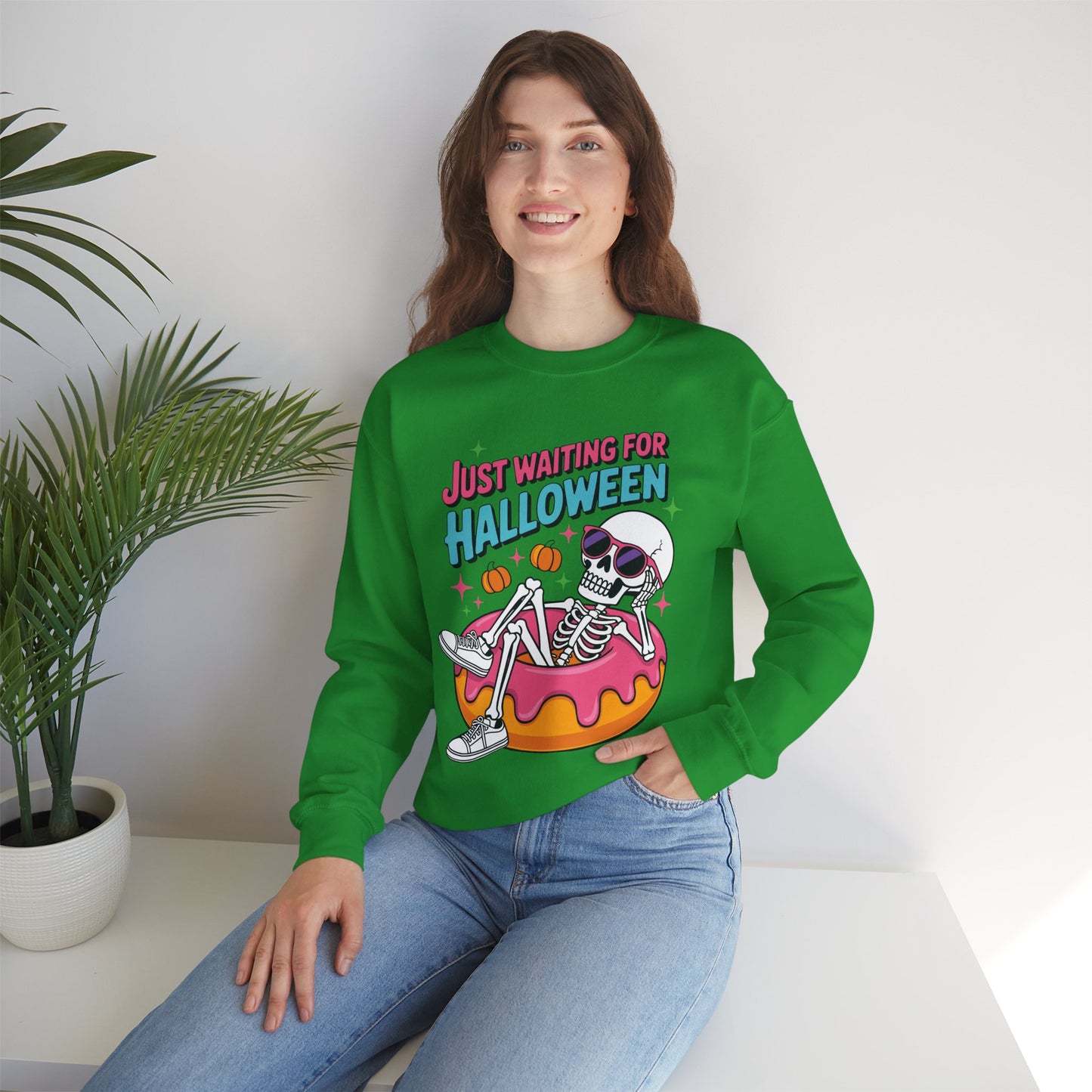 Just Waiting For Halloween Skeleton Donut Summerween Vibes Sweatshirt