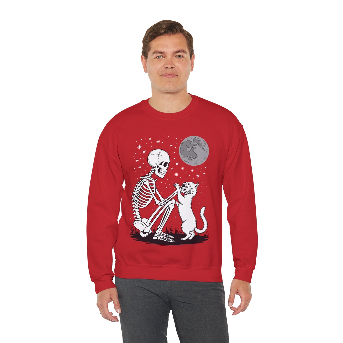Skeleton Cat Skull Kitty Cute Goth Halloween Men Women Sweatshirt