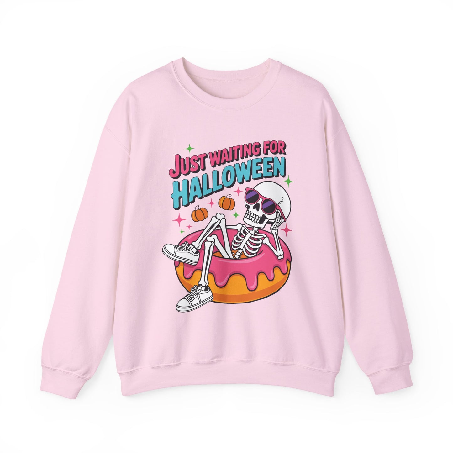 Just Waiting For Halloween Skeleton Donut Summerween Vibes Sweatshirt