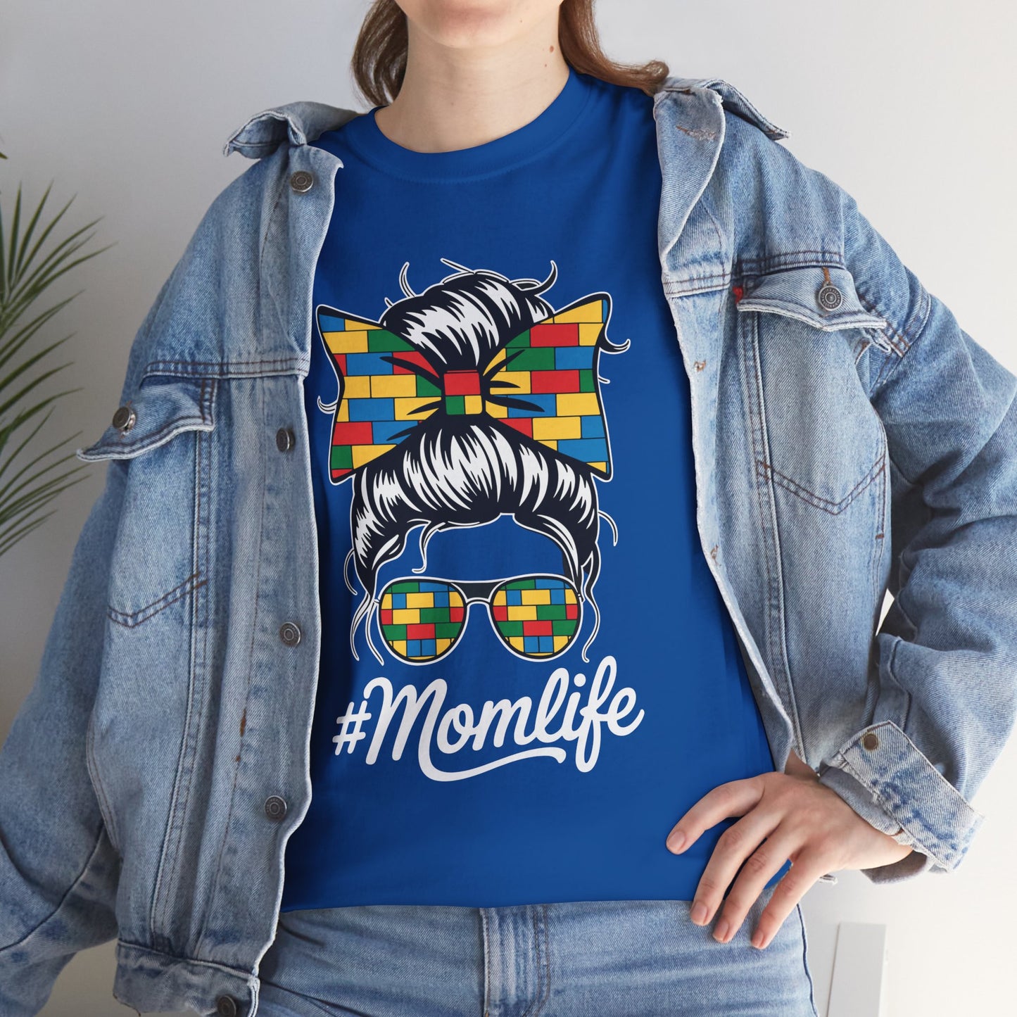 Building Block Messy Bun Mom Life Master Builder Mothers Day T-Shirt