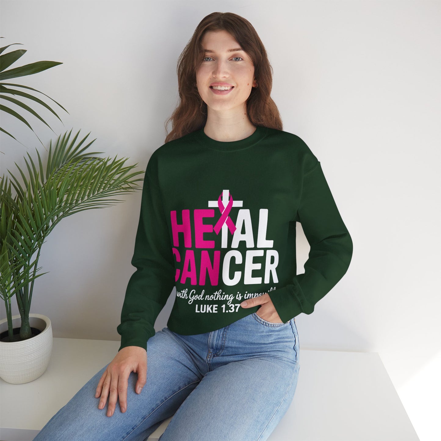 Heal Cancer Believe God Christian Breast Cancer Awareness Sweatshirt