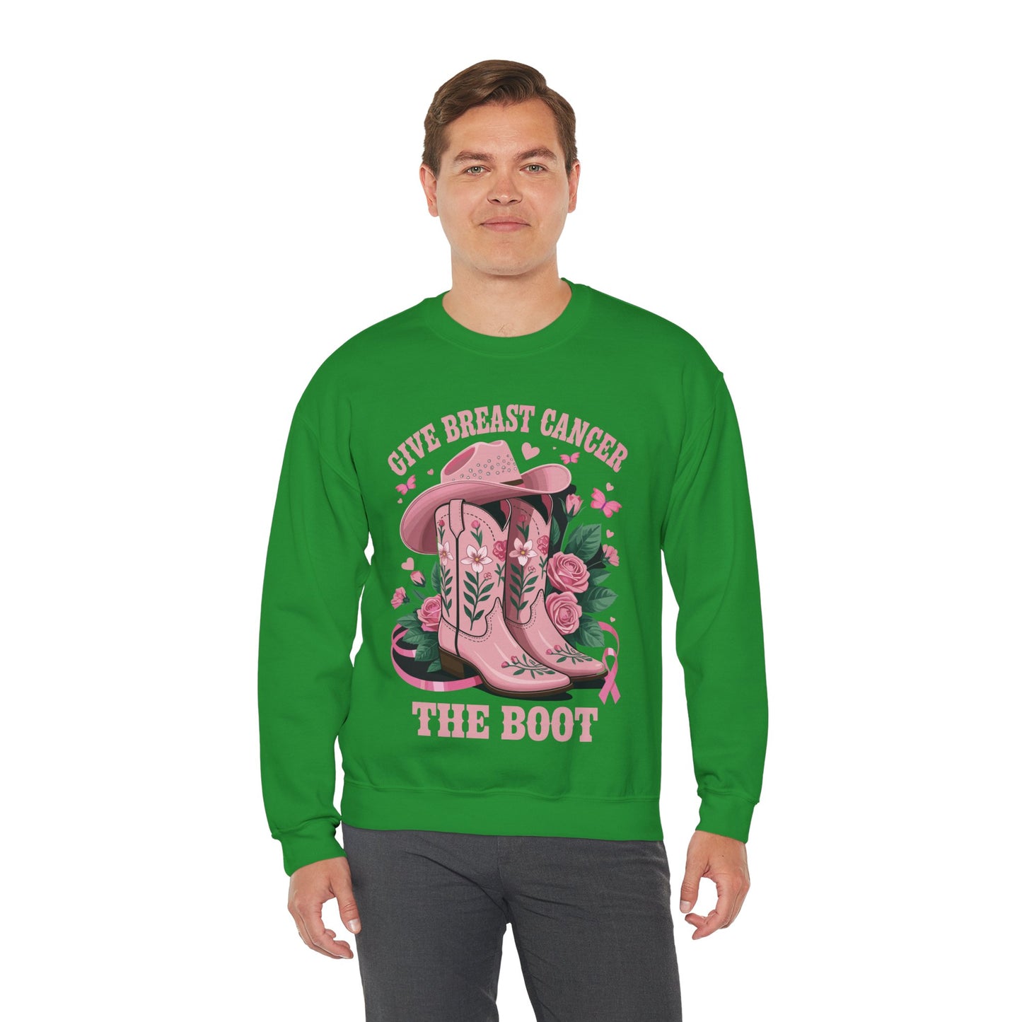 Give Breast Cancer The Boot Cowgirl Cancer Awareness Ribbon Sweatshirt