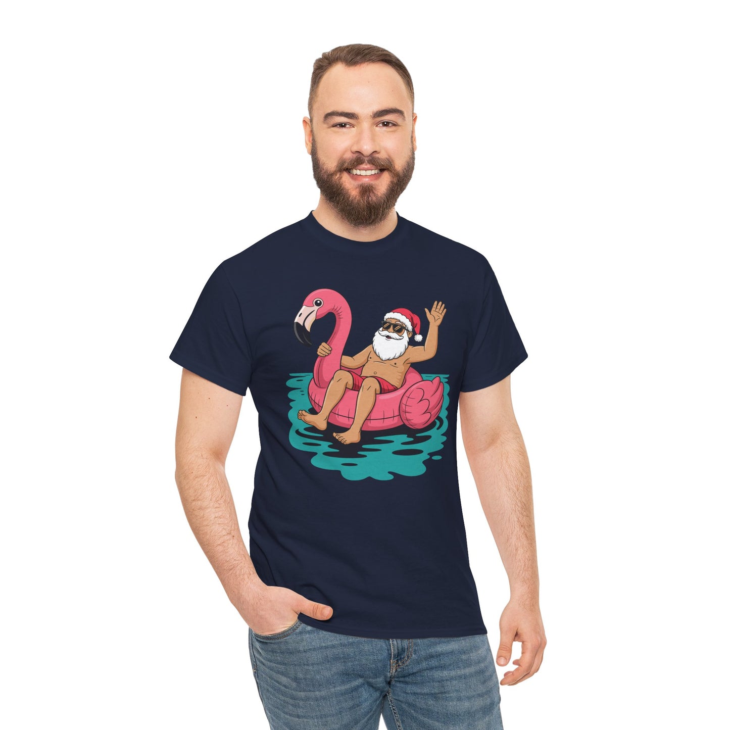 Santa Flamingo Floatie Funny Christmas In July Summer Xmas T-Shirt