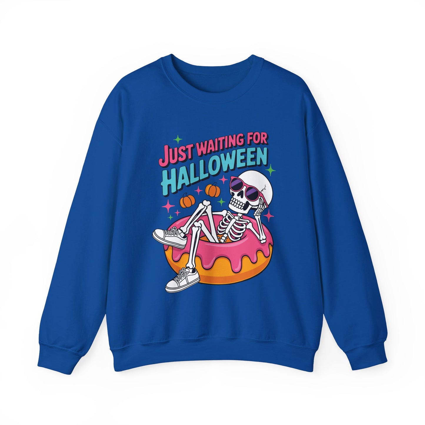Just Waiting For Halloween Skeleton Donut Summerween Vibes Sweatshirt