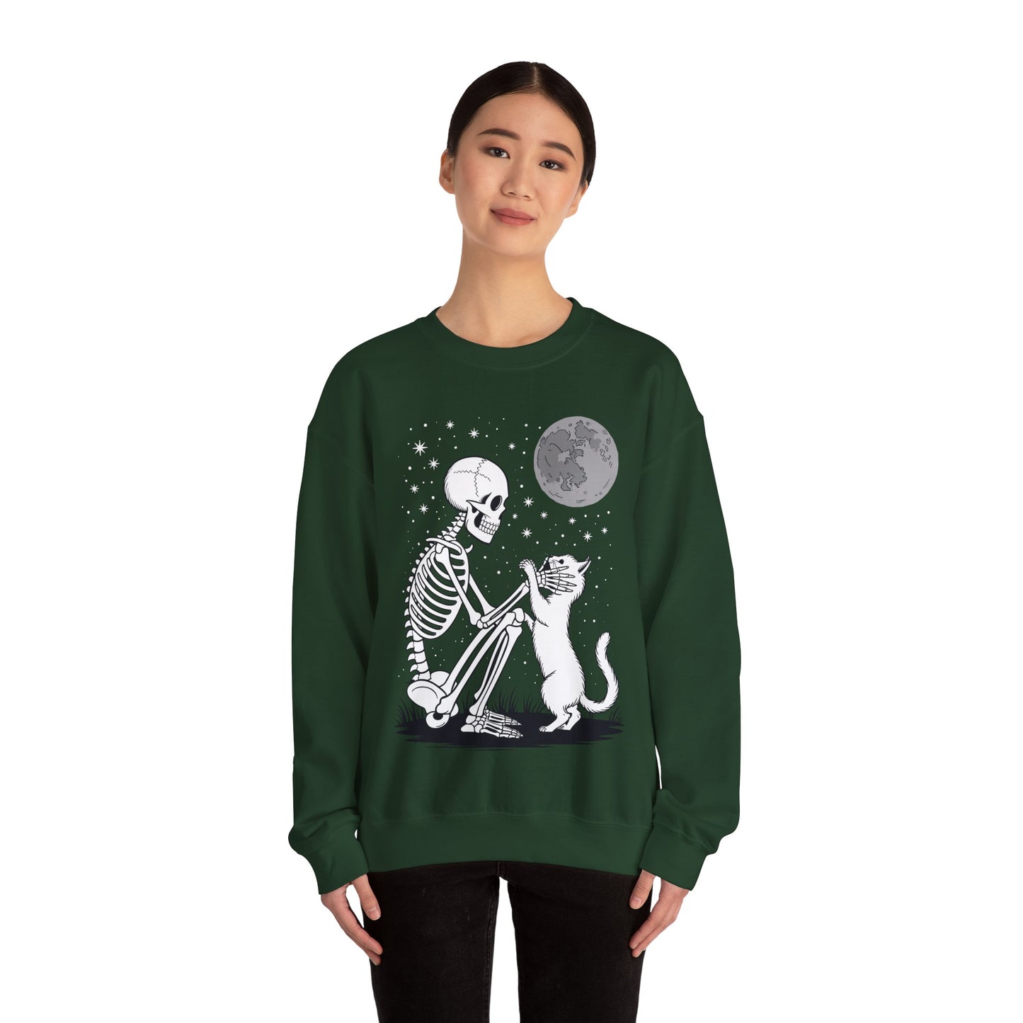 Skeleton Cat Skull Kitty Cute Goth Halloween Men Women Sweatshirt