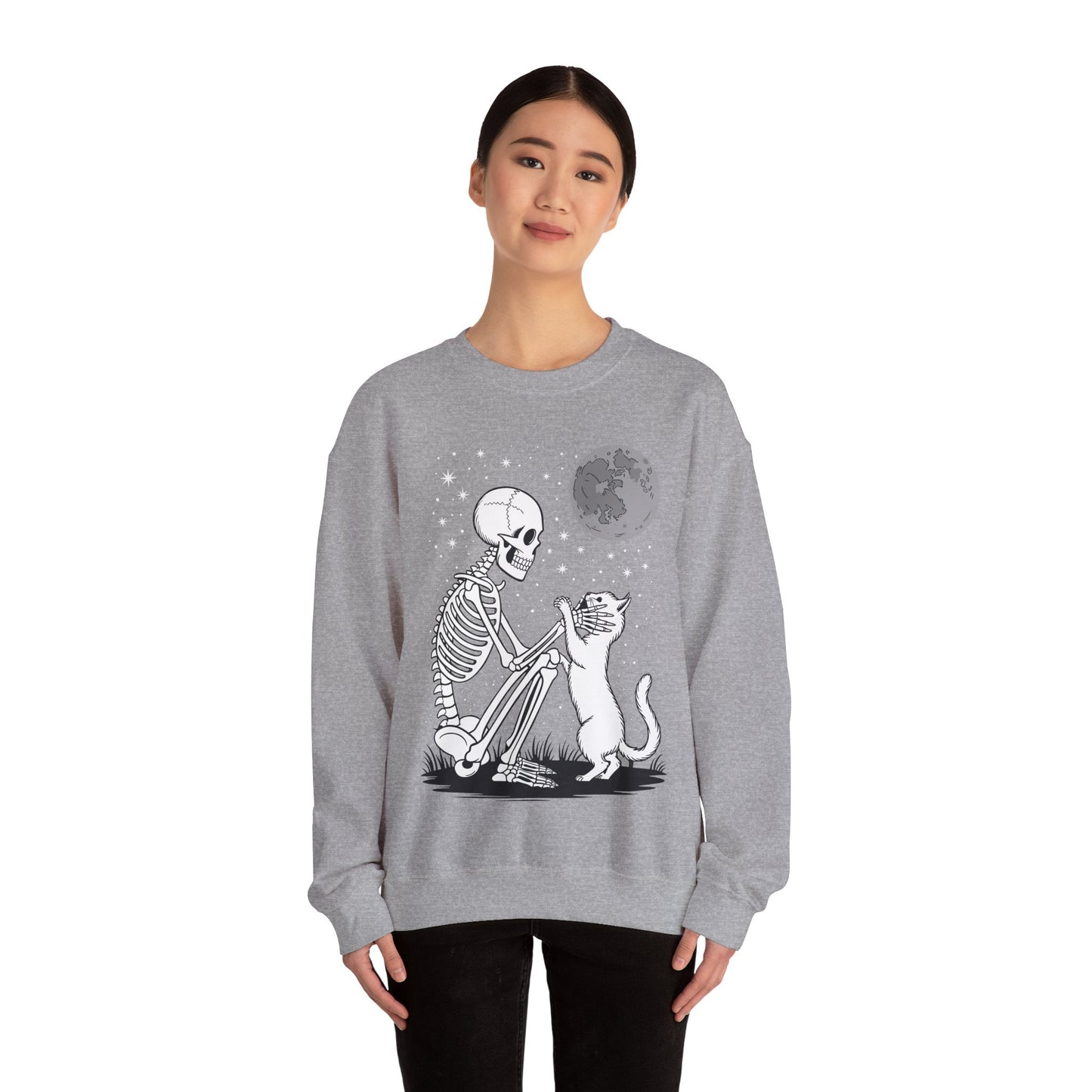Skeleton Cat Skull Kitty Cute Goth Halloween Men Women Sweatshirt