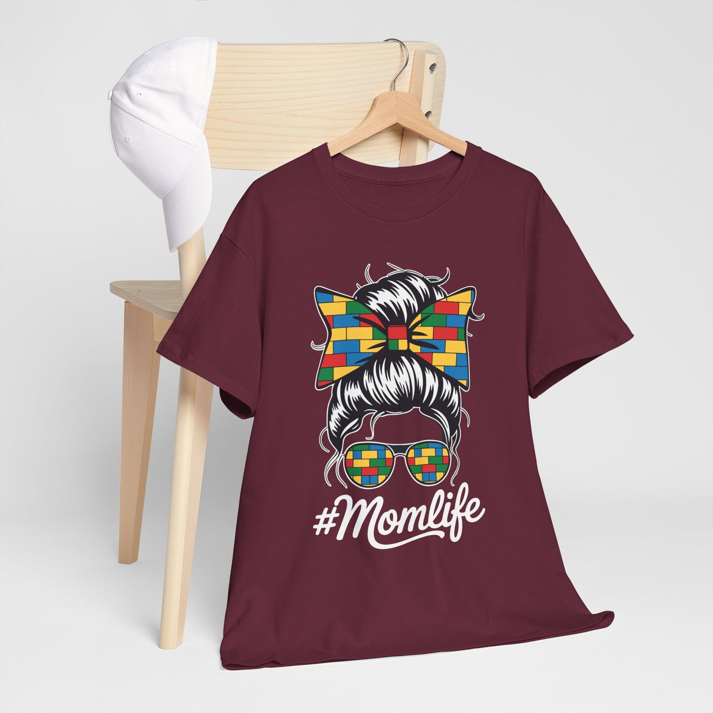 Building Block Messy Bun Mom Life Master Builder Mothers Day T-Shirt