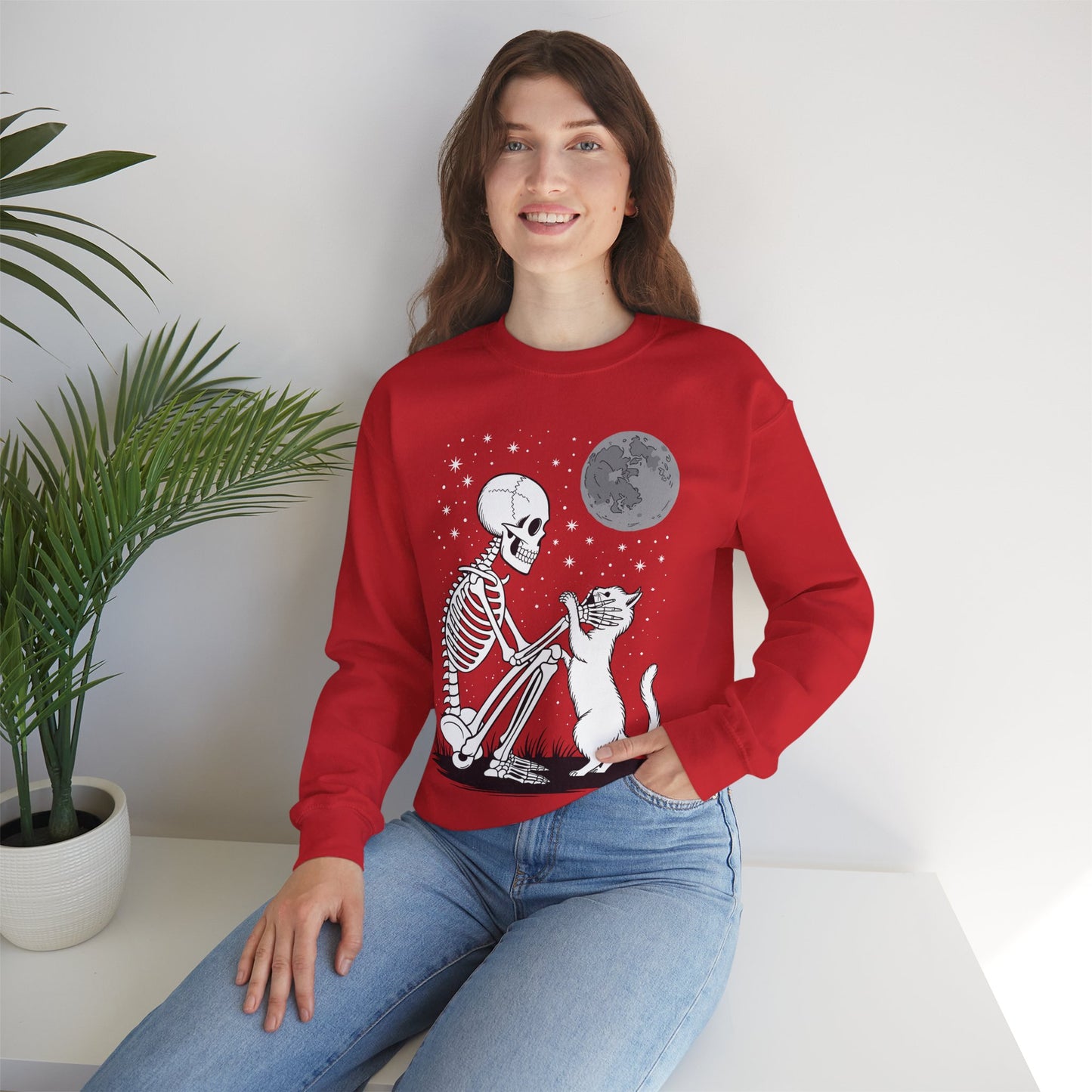 Skeleton Cat Skull Kitty Cute Goth Halloween Men Women Sweatshirt