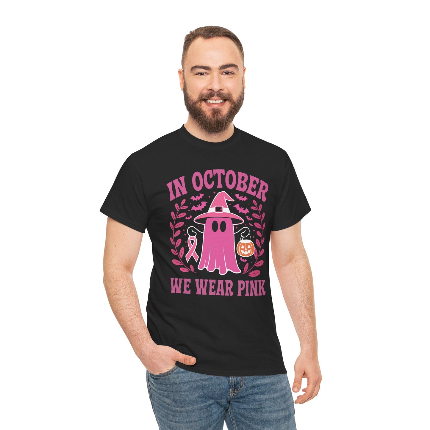In October We Wear Pink Breast Cancer Awareness Halloween T-Shirt