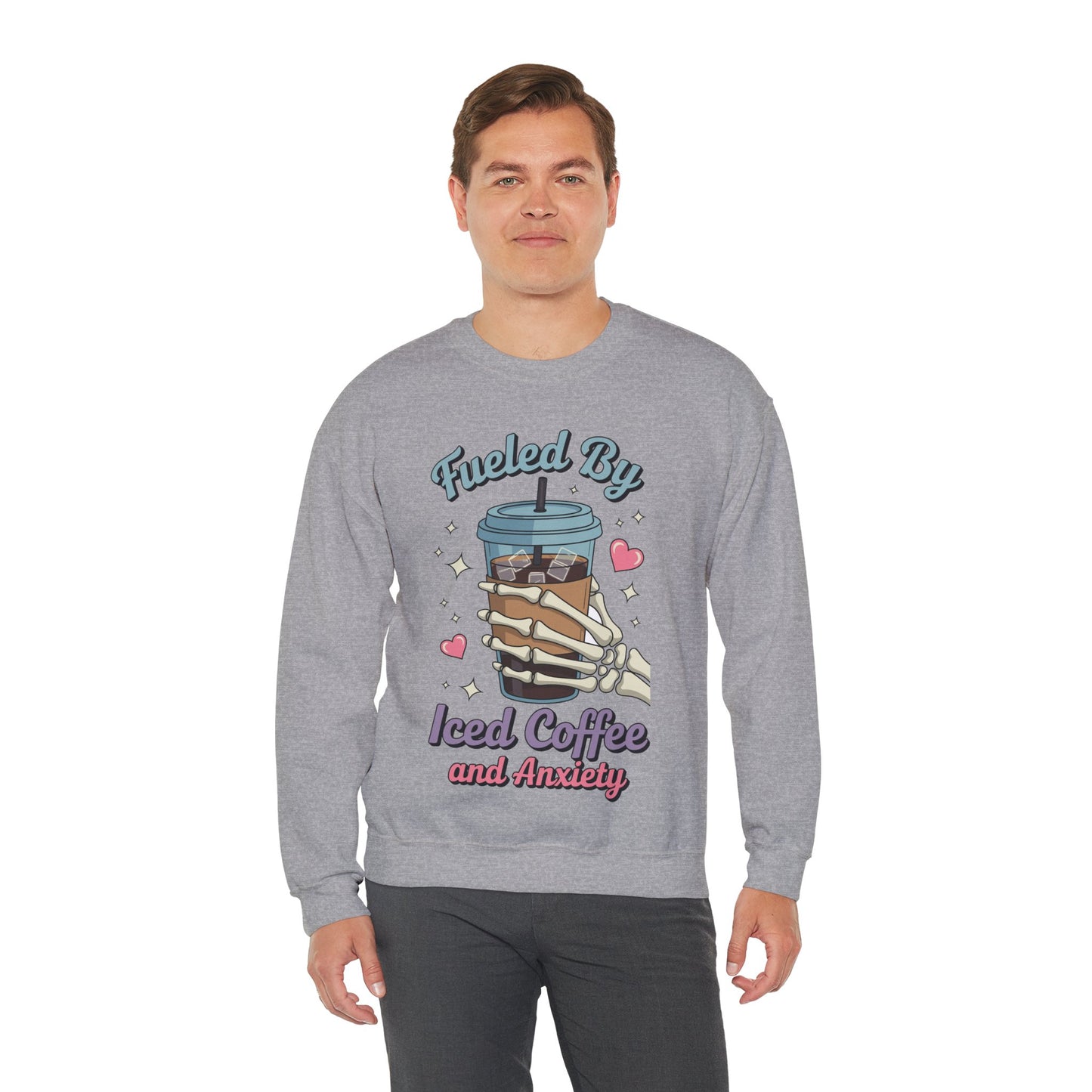 Fueled by Iced Coffee and Anxiety Funny Coffee Lover Sweatshirt