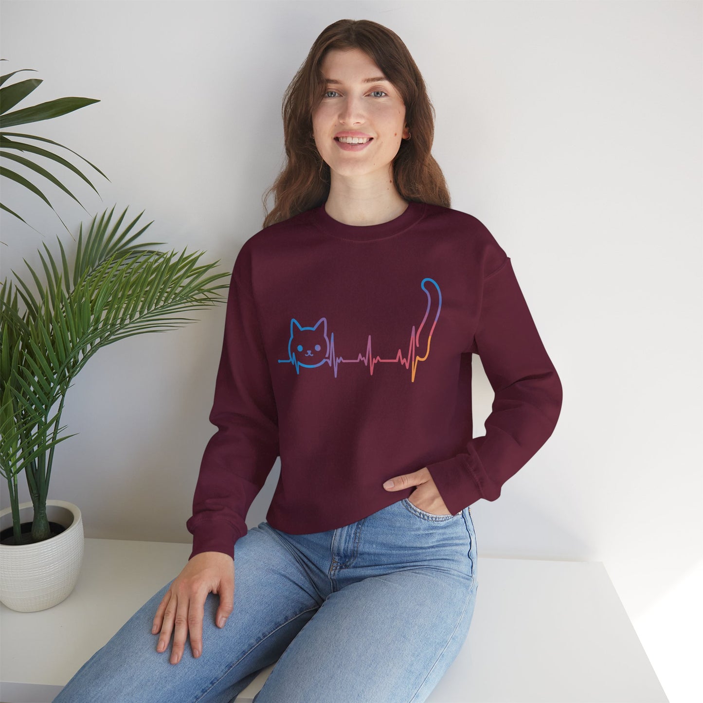 Heartbeat Cat Lover Animal Silhouette Cute Cat Sweatshirt