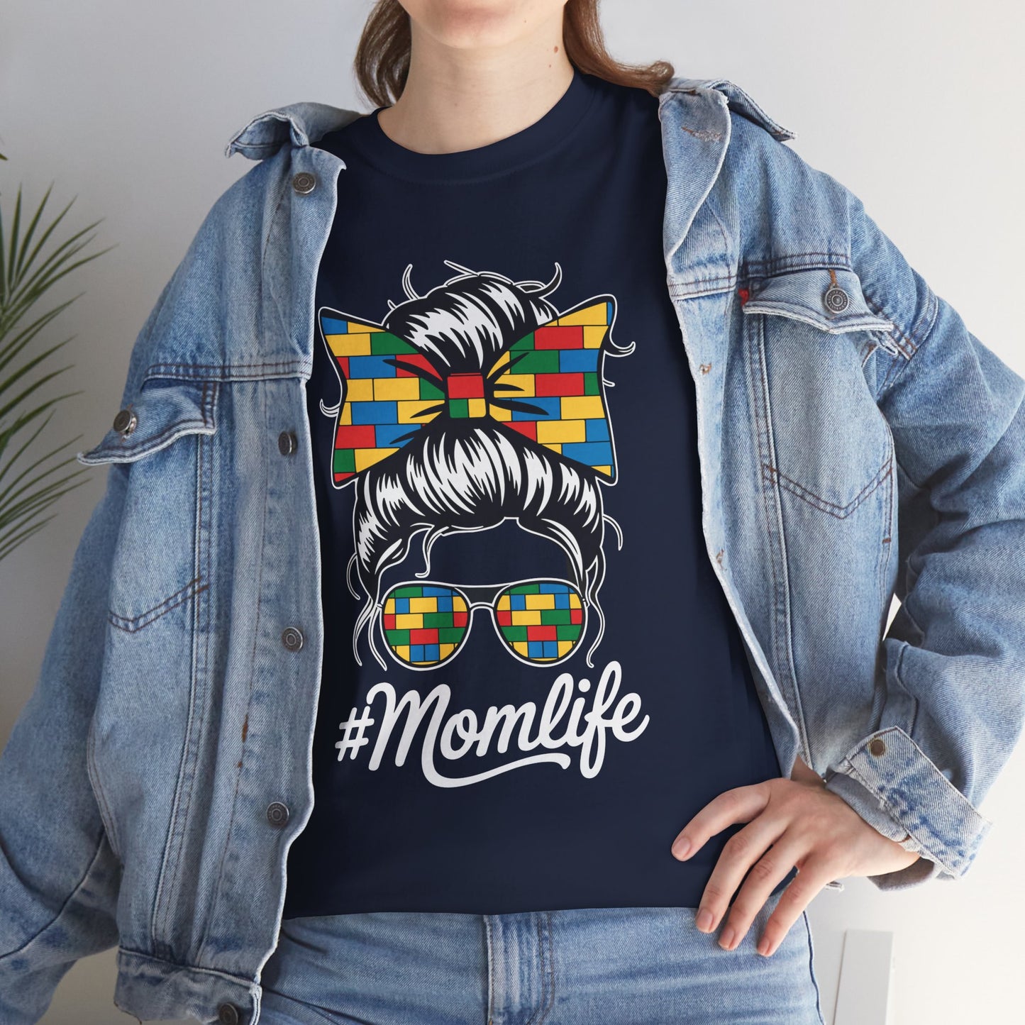 Building Block Messy Bun Mom Life Master Builder Mothers Day T-Shirt