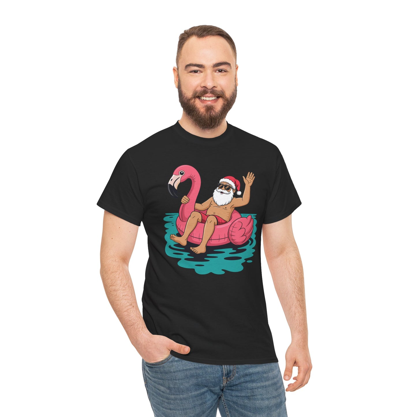 Santa Flamingo Floatie Funny Christmas In July Summer Xmas T-Shirt