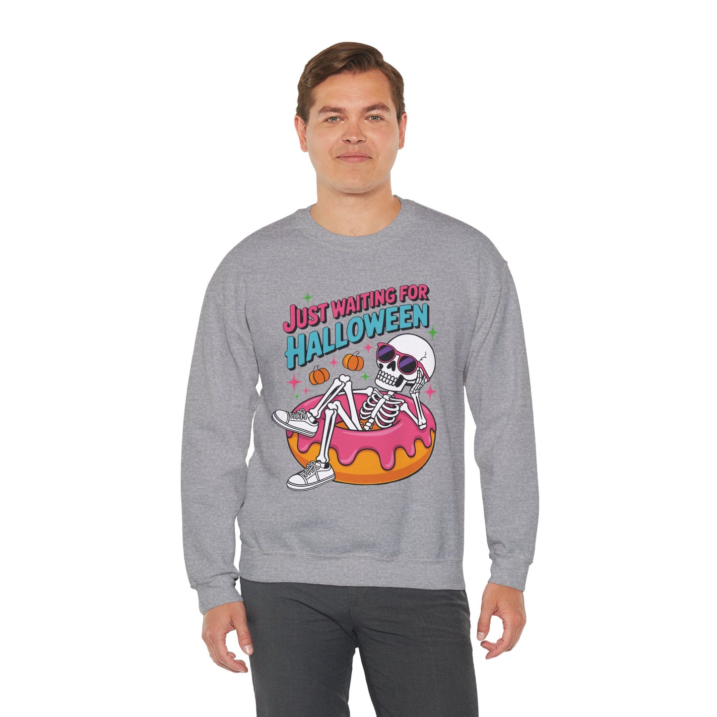 Just Waiting For Halloween Skeleton Donut Summerween Vibes Sweatshirt