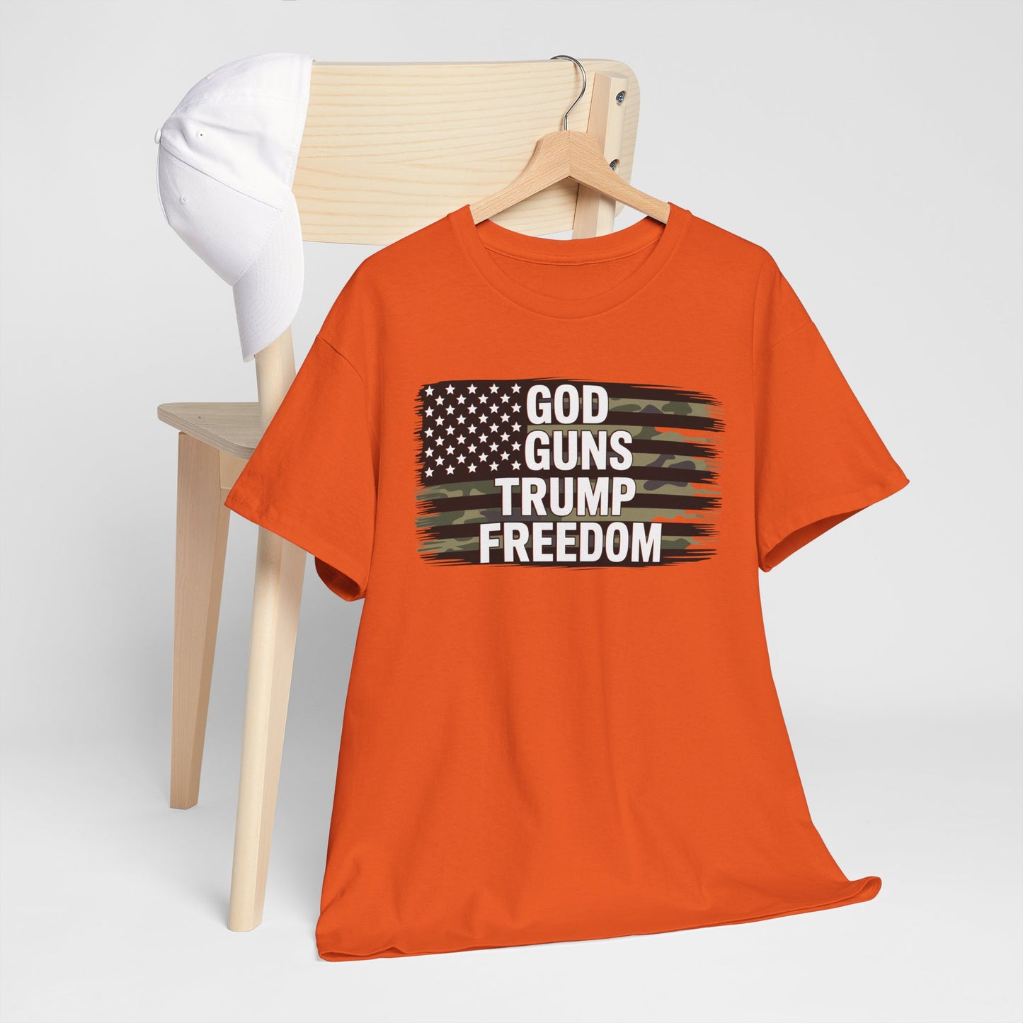 God Guns Trump Freedom Funny Camouflage Pro Gun USA Flag T-Shirt