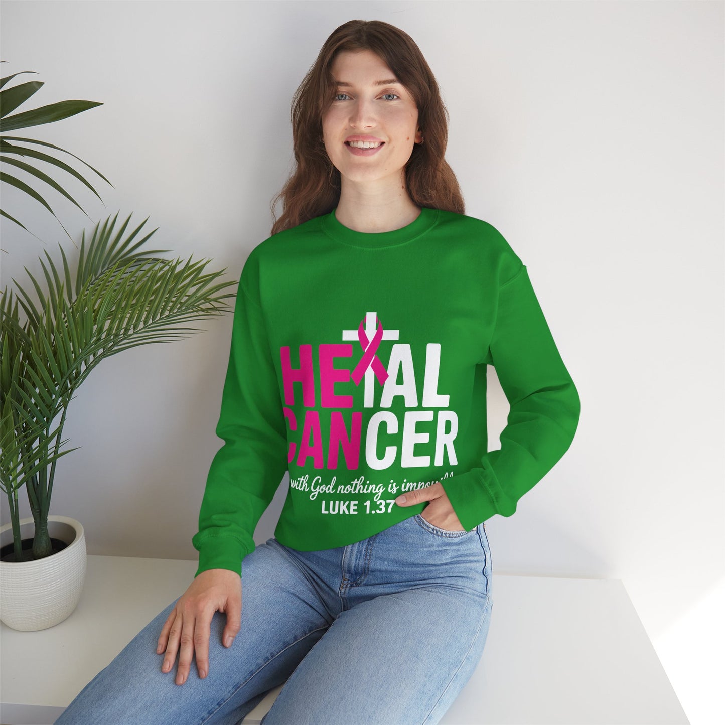 Heal Cancer Believe God Christian Breast Cancer Awareness Sweatshirt