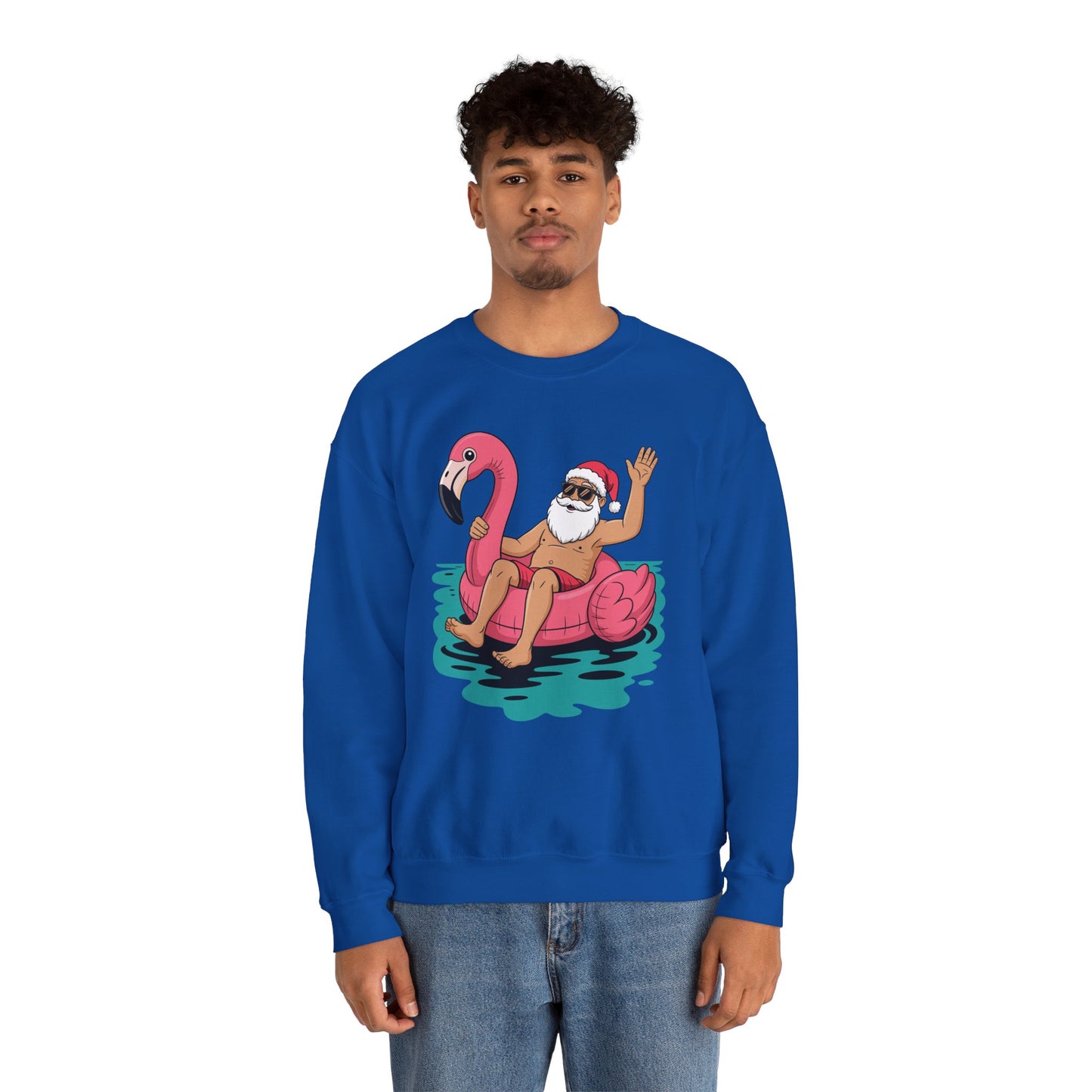 Santa Flamingo Floatie Funny Christmas In July Summer Xmas Sweatshirt