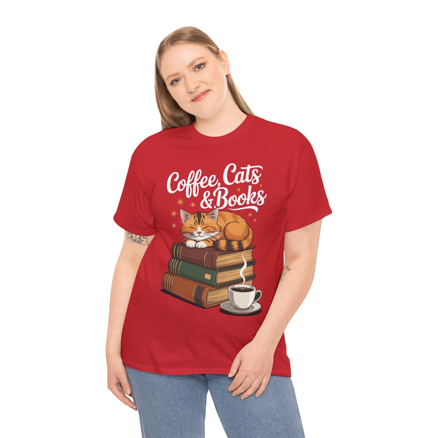 Coffee Cats & Books Lover Tee