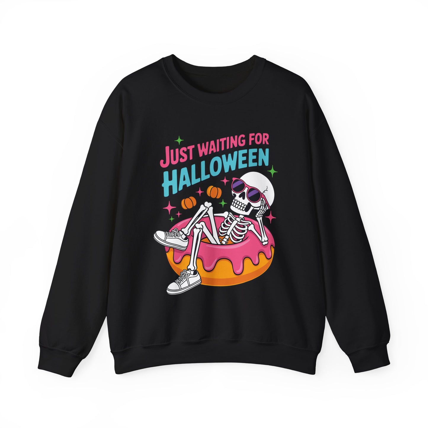 Just Waiting For Halloween Skeleton Donut Summerween Vibes Sweatshirt