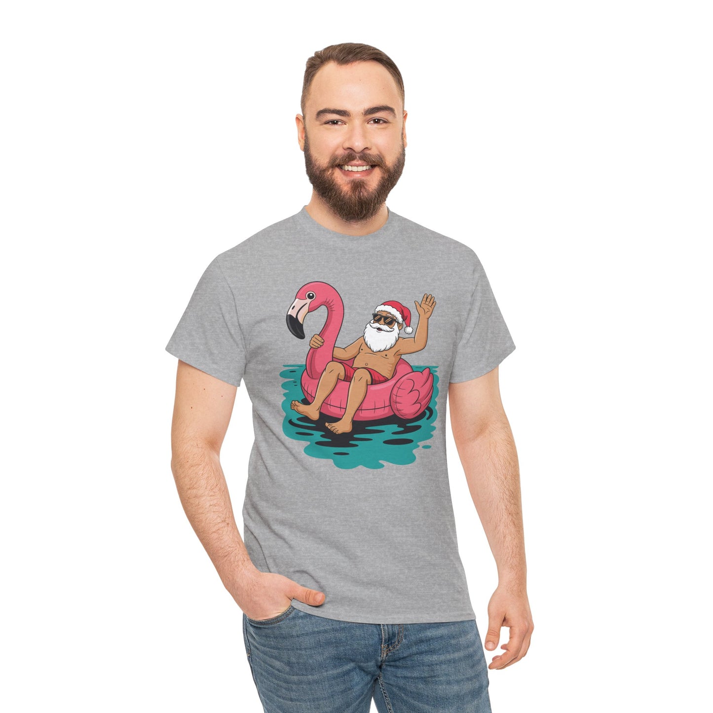 Santa Flamingo Floatie Funny Christmas In July Summer Xmas T-Shirt