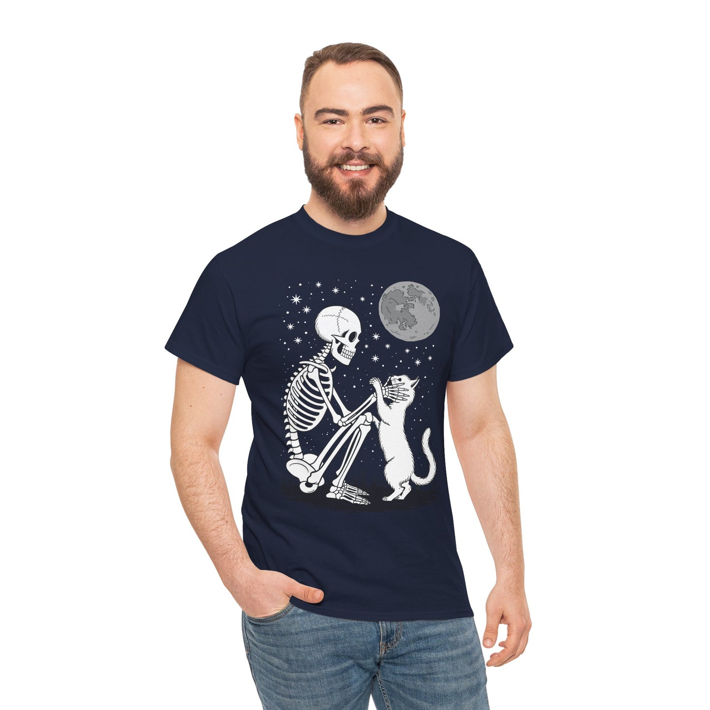 Skeleton Cat Skull Kitty Cute Goth Halloween Men Women T-Shirt