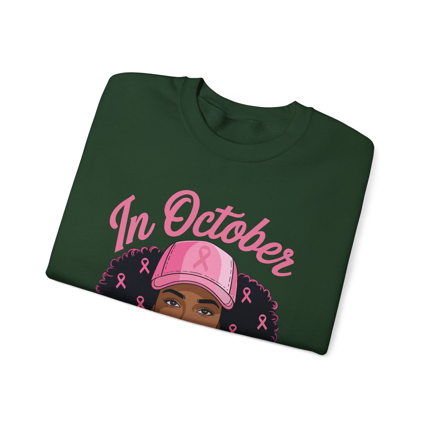 in October We Wear Pink Black Women Breast Cancer Awareness Sweatshirt