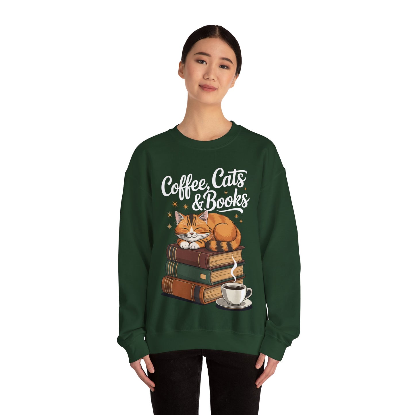 Coffee Cats & Books Lover, For Women & Girls, Funny Coffee Sweatshirt