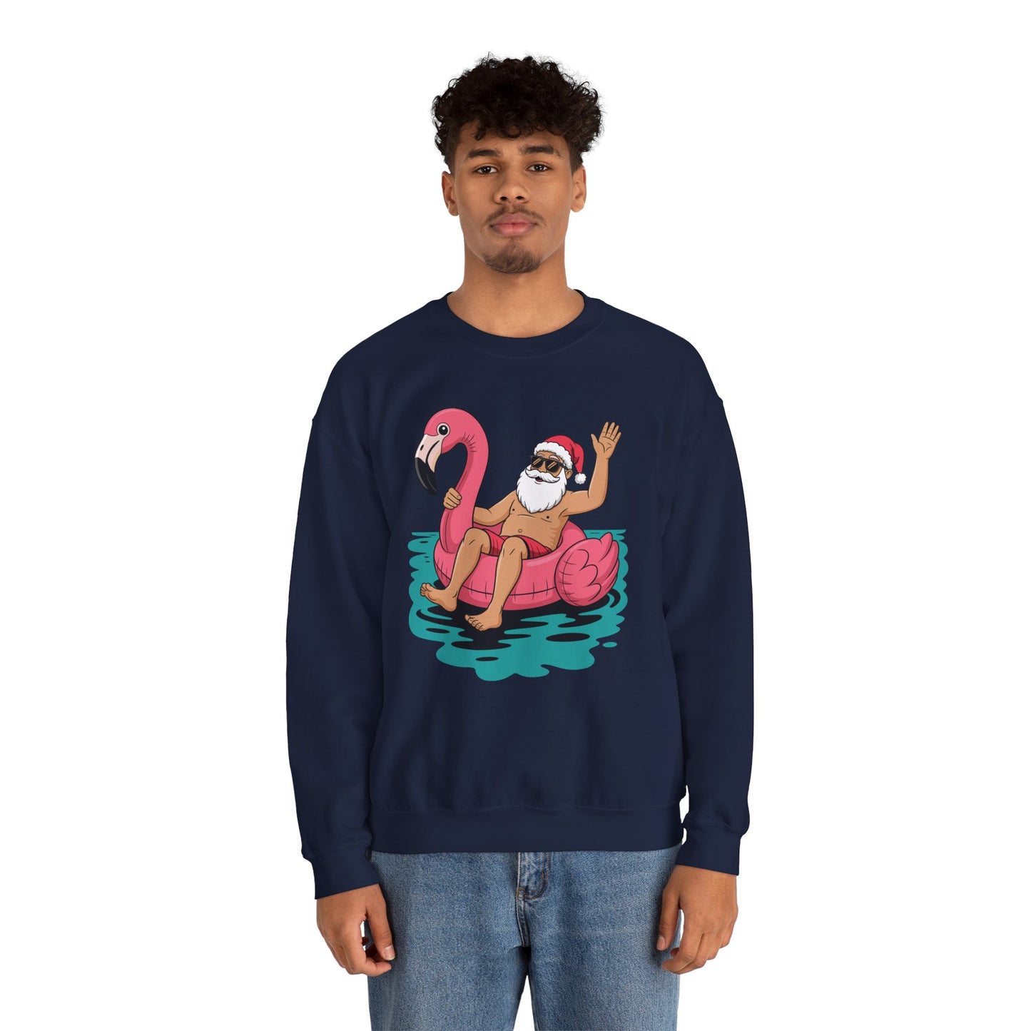 Santa Flamingo Floatie Funny Christmas In July Summer Xmas Sweatshirt