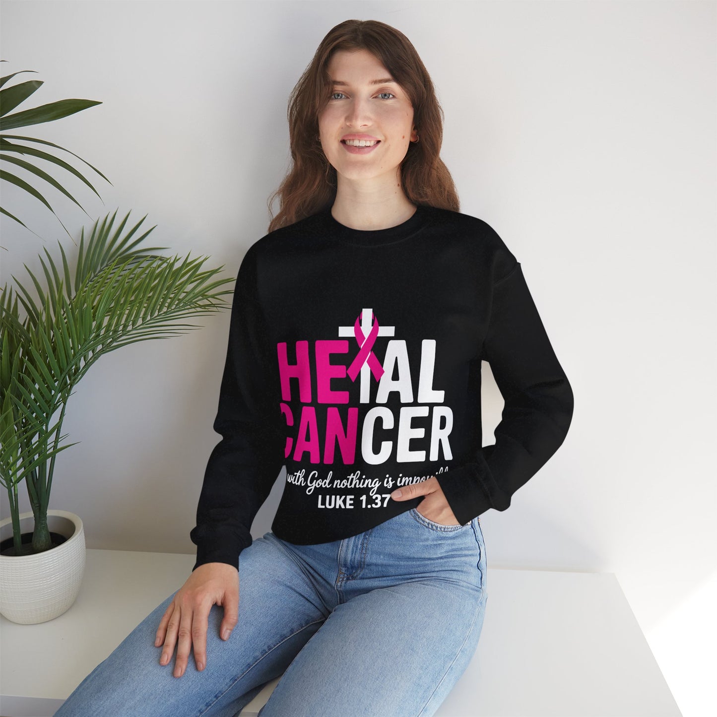 Heal Cancer Believe God Christian Breast Cancer Awareness Sweatshirt