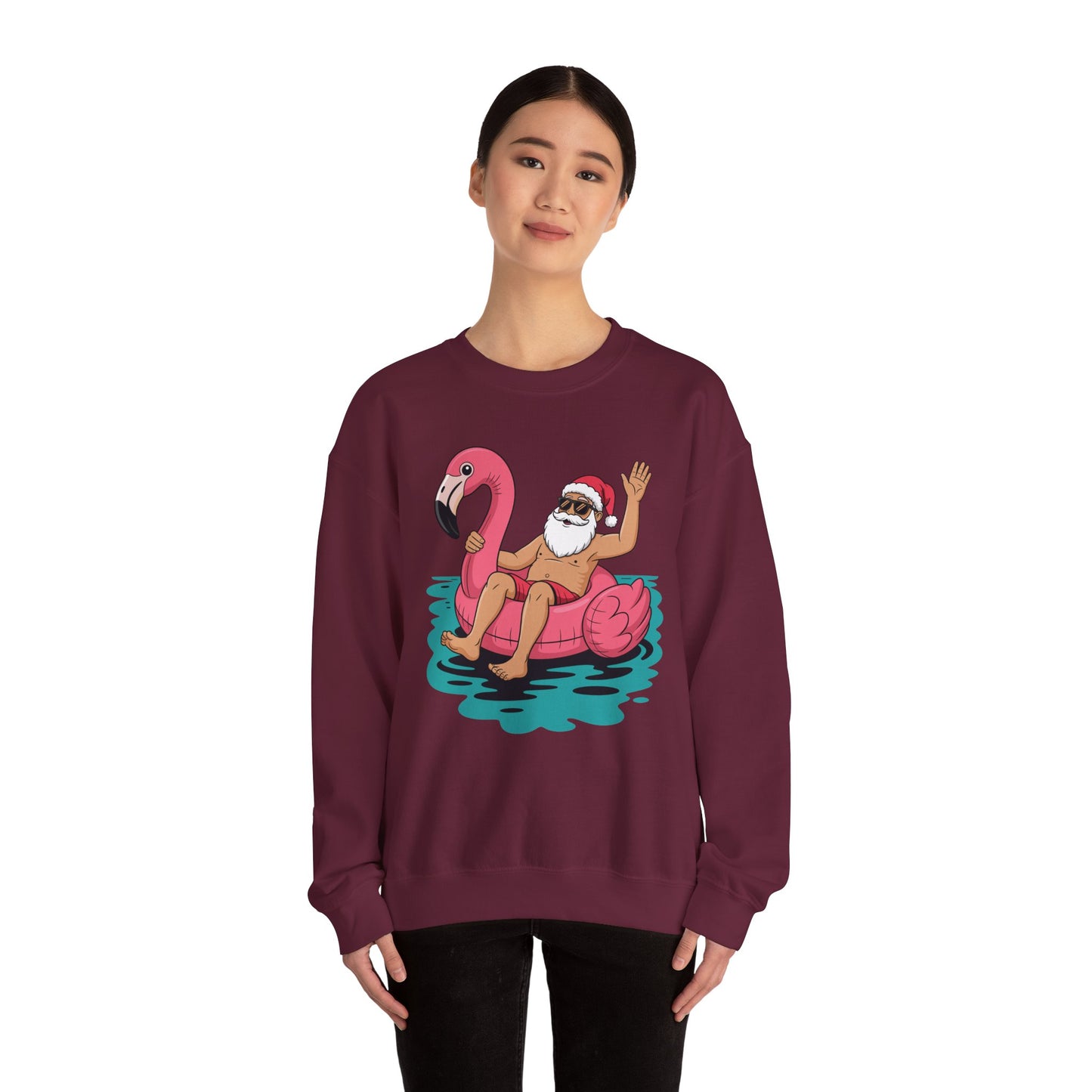 Santa Flamingo Floatie Funny Christmas In July Summer Xmas Sweatshirt
