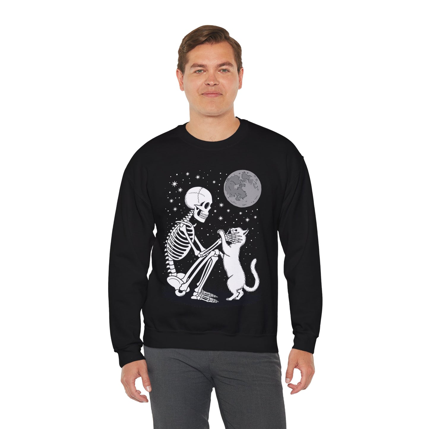 Skeleton Cat Skull Kitty Cute Goth Halloween Men Women Sweatshirt