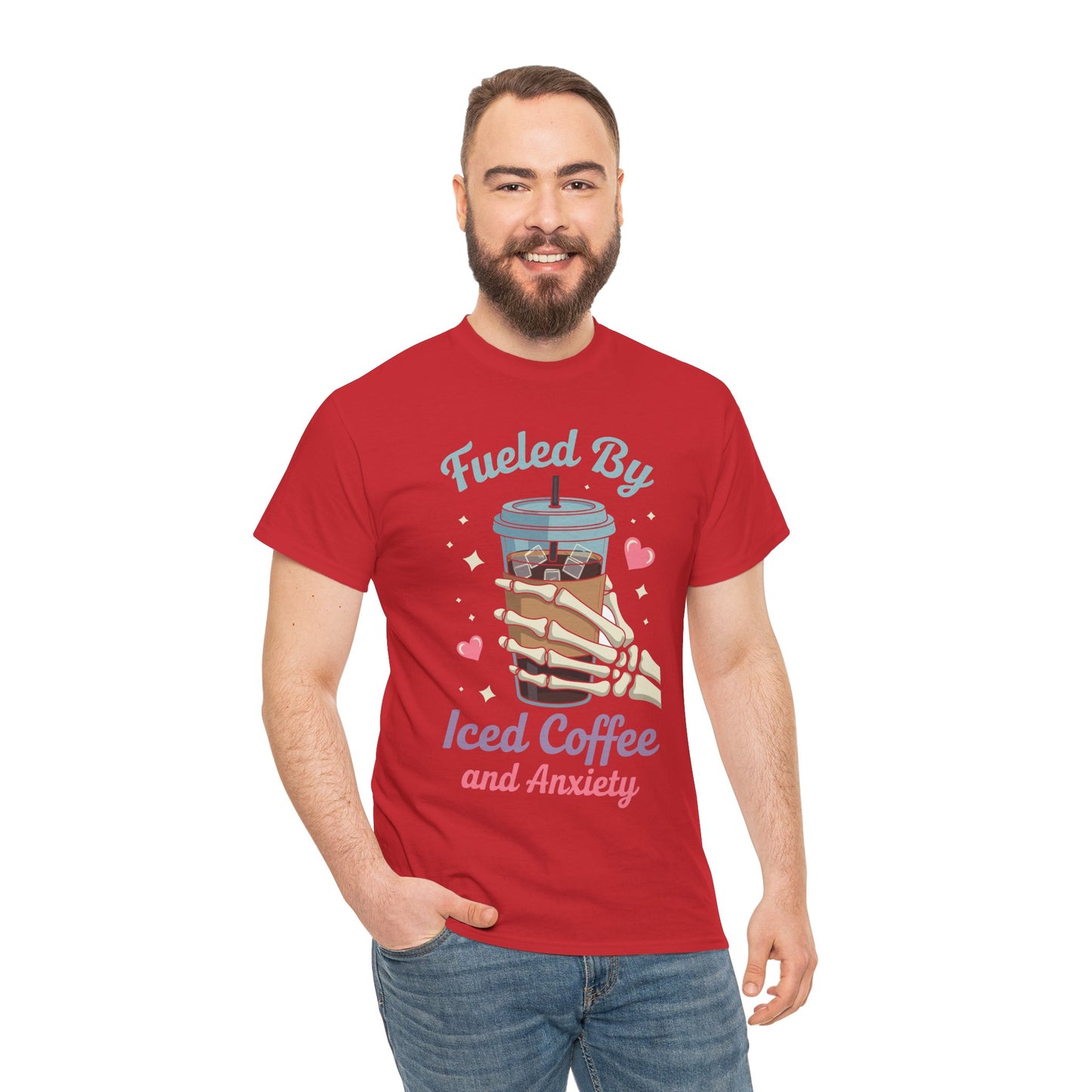 Fueled by Iced Coffee and Anxiety Funny Coffee Lover T-Shirt